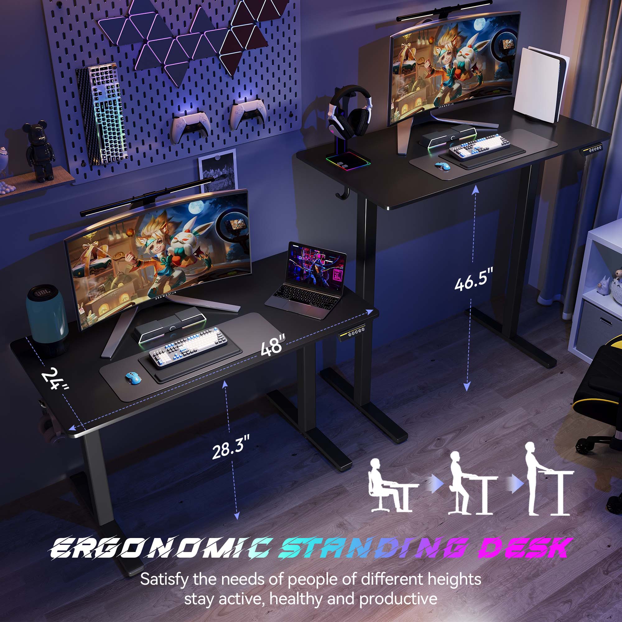 48″×24″ Black Electric Height Adjustable Standing Desk, Computer Workstation with 3 Height Memory Presets, Perfect for Home & Office Work, Study and Gaming 48″×24″ Black Electric Height Adjustable Standing Desk, Computer Workstation with 3 Height Memory Presets, Perfect for Home & Office Work, Study and Gaming