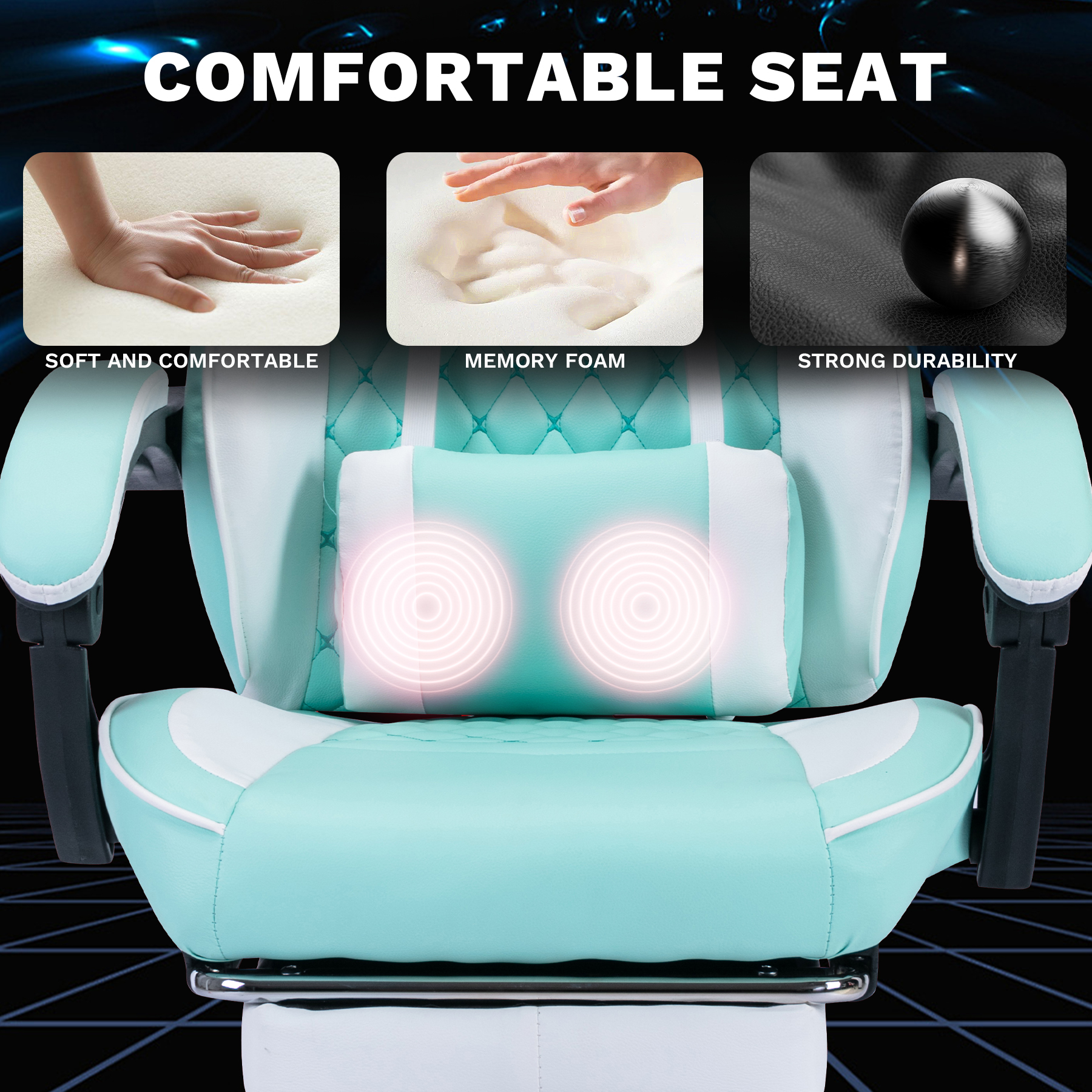 Ergonomic Video Gamer Chairs,Computer Gaming Chairs with Massage Lumbar Support and footrest,Racing Style Computer Chair Adjustable Headrest for Adults,GREEN Ergonomic Video Gamer Chairs,Computer Gaming Chairs with Massage Lumbar Support and footrest,Racing Style Computer Chair Adjustable Headrest for Adults,GREEN
