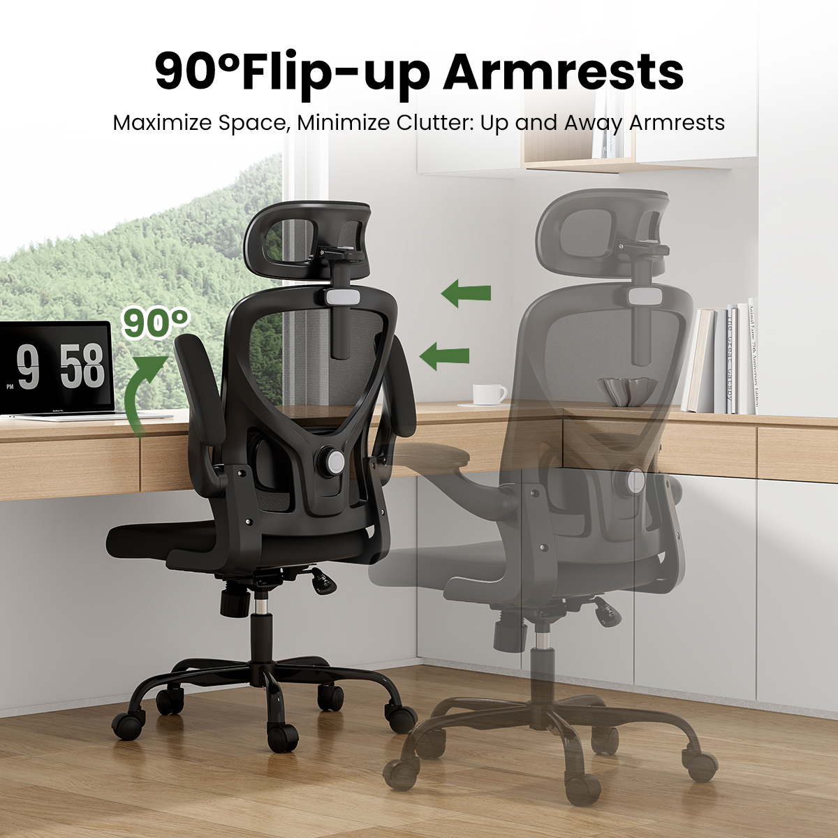 Ergonomic Office Chair, Home Office Desk Chair with Headrest, High Back Computer Chair with Armrests and Adjustable Lumbar Support for Home Office Study Room, Black Ergonomic Office Chair, Home Office Desk Chair with Headrest, High Back Computer Chair with Armrests and Adjustable Lumbar Support for Home Office Study Room, Black
