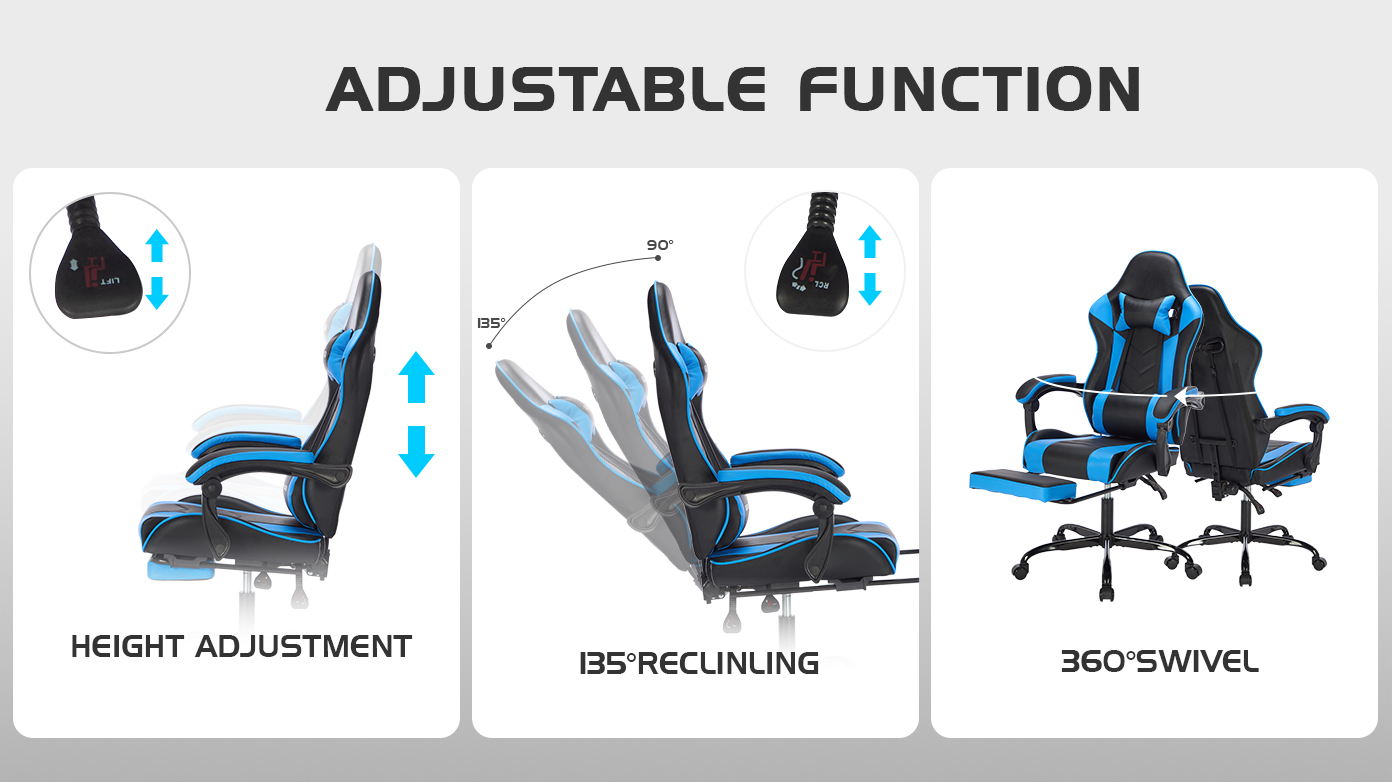 Gaming Chair with Footrest, Ergonomic Computer Chair with Headrest and Lumbar Support, Breathable Material Height Adjustable Video Game Chairs for Adults, Blackblue Gaming Chair with Footrest, Ergonomic Computer Chair with Headrest and Lumbar Support, Breathable Material Height Adjustable Video Game Chairs for Adults, Blackblue