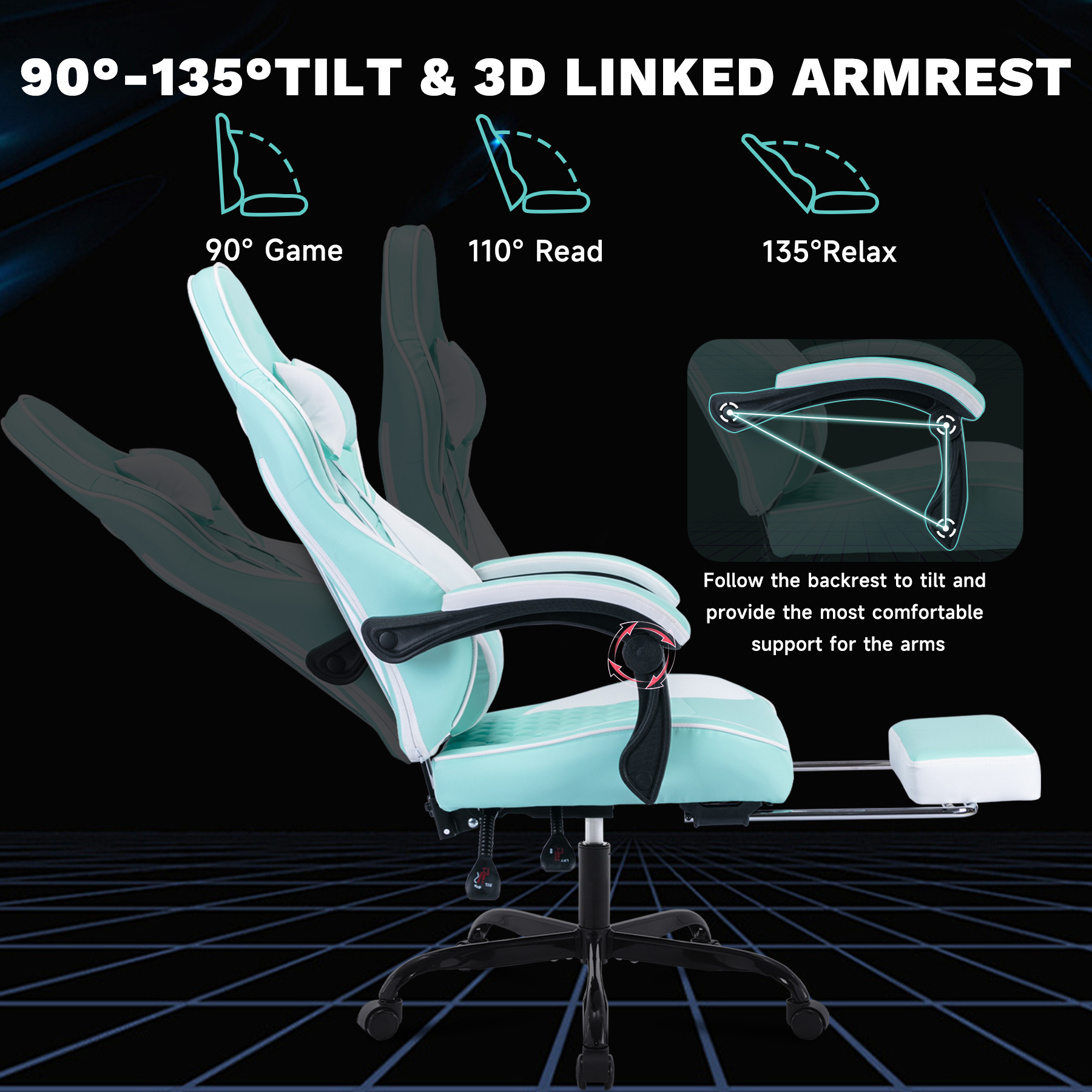 Ergonomic Video Gamer Chairs,Computer Gaming Chairs with Massage Lumbar Support and footrest,Racing Style Computer Chair Adjustable Headrest for Adults,GREEN Ergonomic Video Gamer Chairs,Computer Gaming Chairs with Massage Lumbar Support and footrest,Racing Style Computer Chair Adjustable Headrest for Adults,GREEN