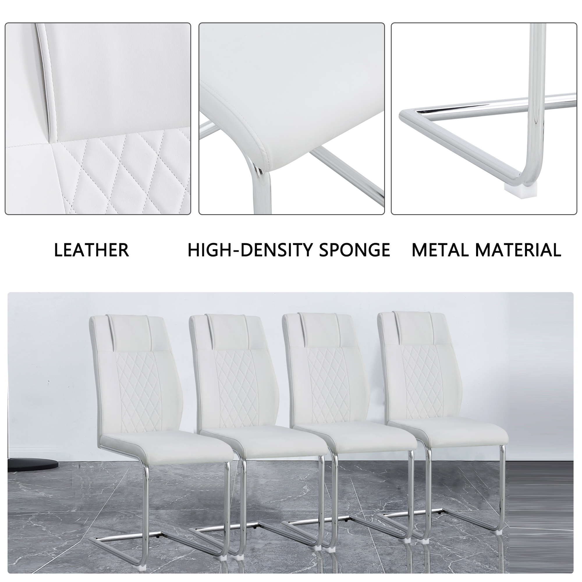 Modern Dining Chairs with Faux Leather Padded Seat Dining Living Room Chairs Upholstered Chair with Metal Legs Design for Kitchen, Living, Bedroom, Dining Room Side Chairs Set of 6 (White+PU )C-001 Modern Dining Chairs with Faux Leather Padded Seat Dining Living Room Chairs Upholstered Chair with Metal Legs Design for Kitchen, Living, Bedroom, Dining Room Side Chairs Set of 6 (White+PU )C-001
