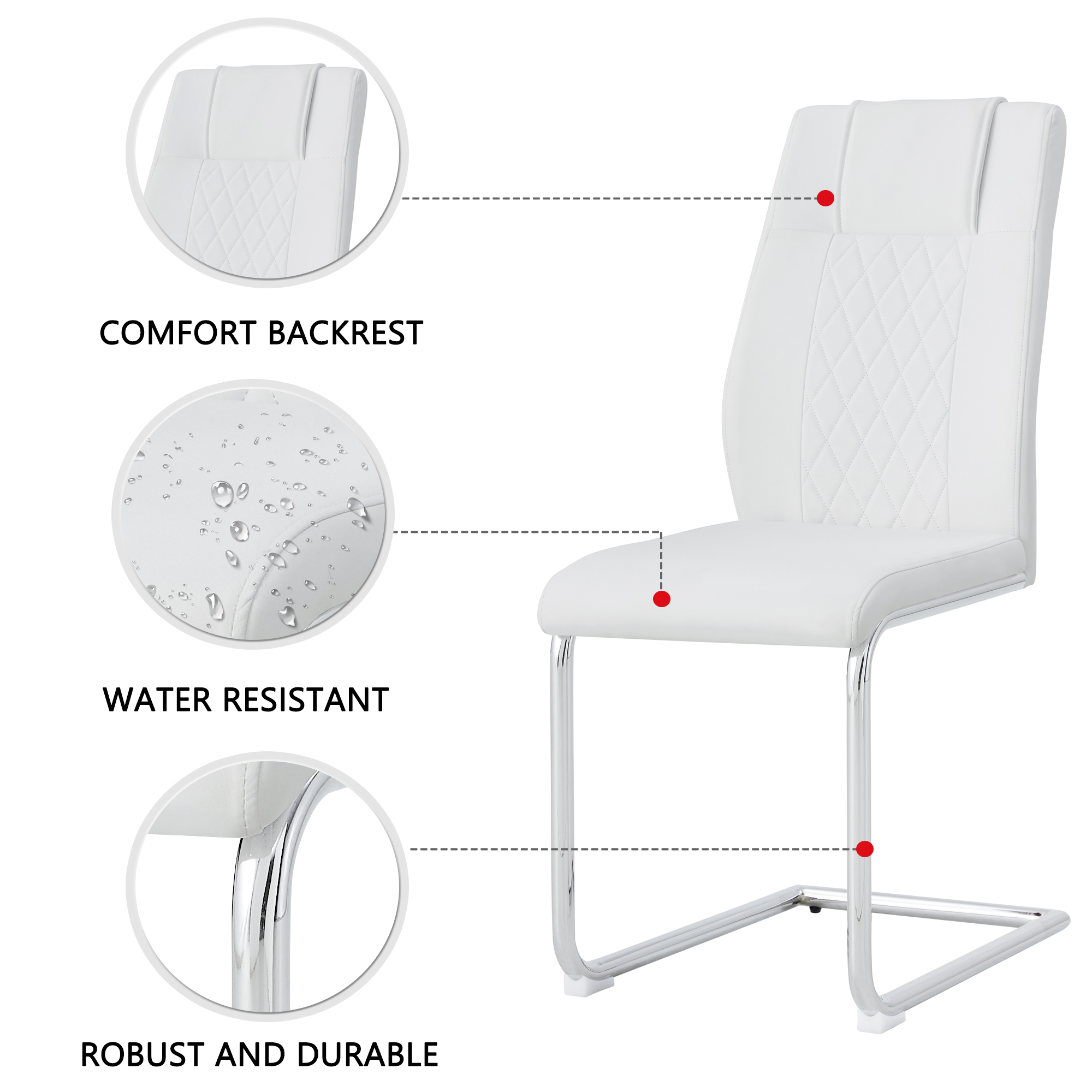 Modern Dining Chairs with Faux Leather Padded Seat Dining Living Room Chairs Upholstered Chair with Metal Legs Design for Kitchen, Living, Bedroom, Dining Room Side Chairs Set of 6 (White+PU )C-001 Modern Dining Chairs with Faux Leather Padded Seat Dining Living Room Chairs Upholstered Chair with Metal Legs Design for Kitchen, Living, Bedroom, Dining Room Side Chairs Set of 6 (White+PU )C-001