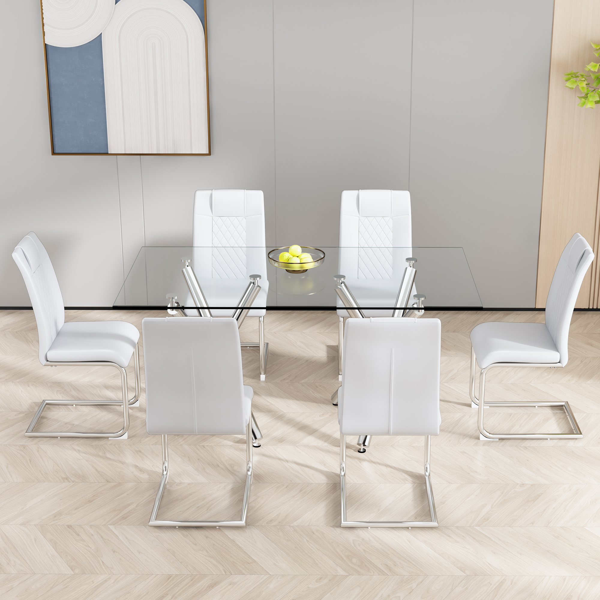 Modern Dining Chairs with Faux Leather Padded Seat Dining Living Room Chairs Upholstered Chair with Metal Legs Design for Kitchen, Living, Bedroom, Dining Room Side Chairs Set of 6 (White+PU )C-001 Modern Dining Chairs with Faux Leather Padded Seat Dining Living Room Chairs Upholstered Chair with Metal Legs Design for Kitchen, Living, Bedroom, Dining Room Side Chairs Set of 6 (White+PU )C-001