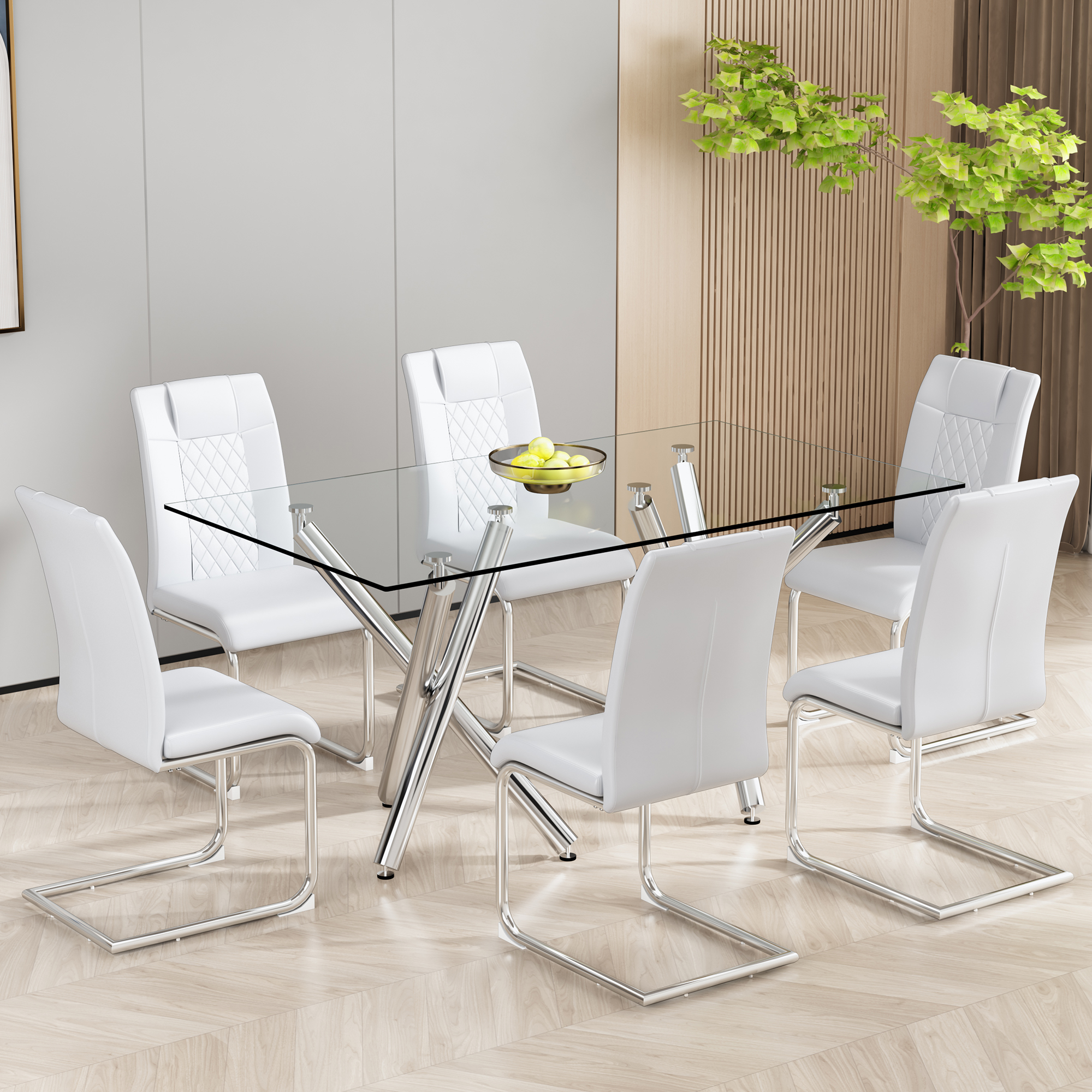 Modern Dining Chairs with Faux Leather Padded Seat Dining Living Room Chairs Upholstered Chair with Metal Legs Design for Kitchen, Living, Bedroom, Dining Room Side Chairs Set of 6 (White+PU )C-001 Modern Dining Chairs with Faux Leather Padded Seat Dining Living Room Chairs Upholstered Chair with Metal Legs Design for Kitchen, Living, Bedroom, Dining Room Side Chairs Set of 6 (White+PU )C-001