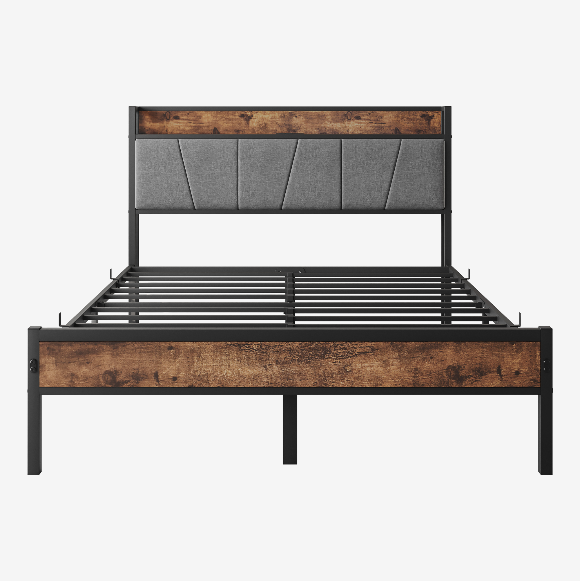 Full Size Bed Frame, Storage Headboard with Charging Station, Solid and Stable, Noise Free, No Box Spring Needed, Easy Assembly,Vintage Brown and Gray Full Size Bed Frame, Storage Headboard with Charging Station, Solid and Stable, Noise Free, No Box Spring Needed, Easy Assembly,Vintage Brown and Gray