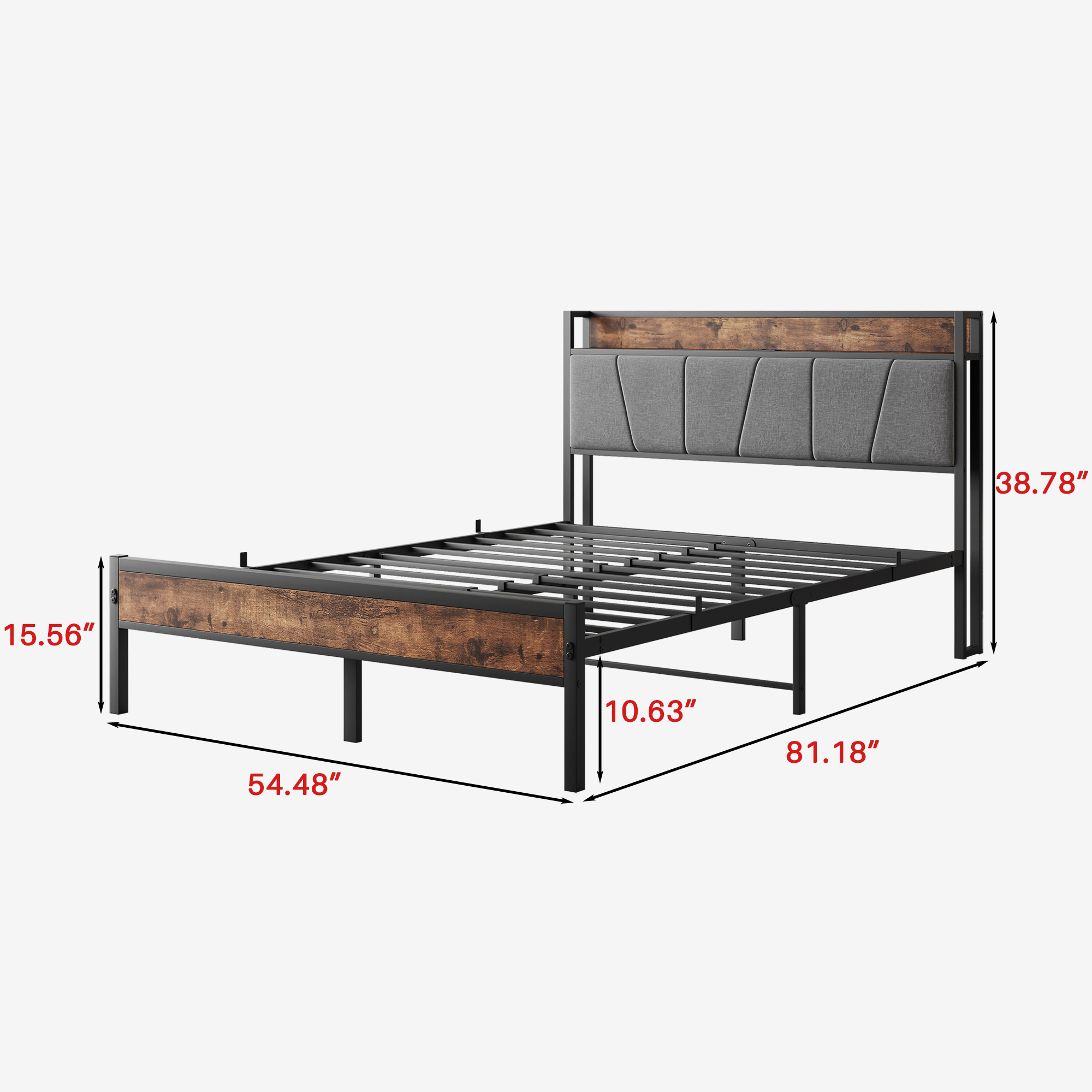 Full Size Bed Frame, Storage Headboard with Charging Station, Solid and Stable, Noise Free, No Box Spring Needed, Easy Assembly,Vintage Brown and Gray Full Size Bed Frame, Storage Headboard with Charging Station, Solid and Stable, Noise Free, No Box Spring Needed, Easy Assembly,Vintage Brown and Gray