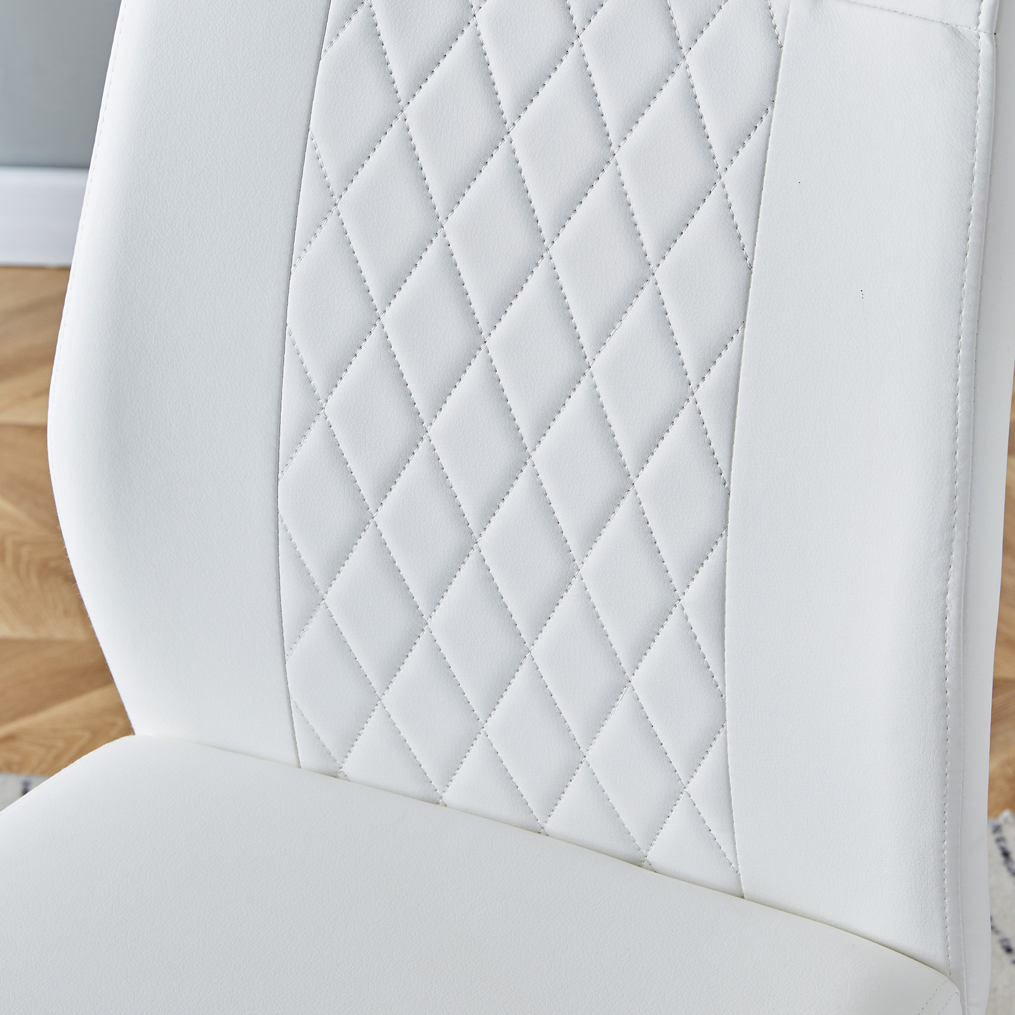 Modern Dining Chairs with Faux Leather Padded Seat Dining Living Room Chairs Upholstered Chair with Metal Legs Design for Kitchen, Living, Bedroom, Dining Room Side Chairs Set of 6 (White+PU )C-001 Modern Dining Chairs with Faux Leather Padded Seat Dining Living Room Chairs Upholstered Chair with Metal Legs Design for Kitchen, Living, Bedroom, Dining Room Side Chairs Set of 6 (White+PU )C-001
