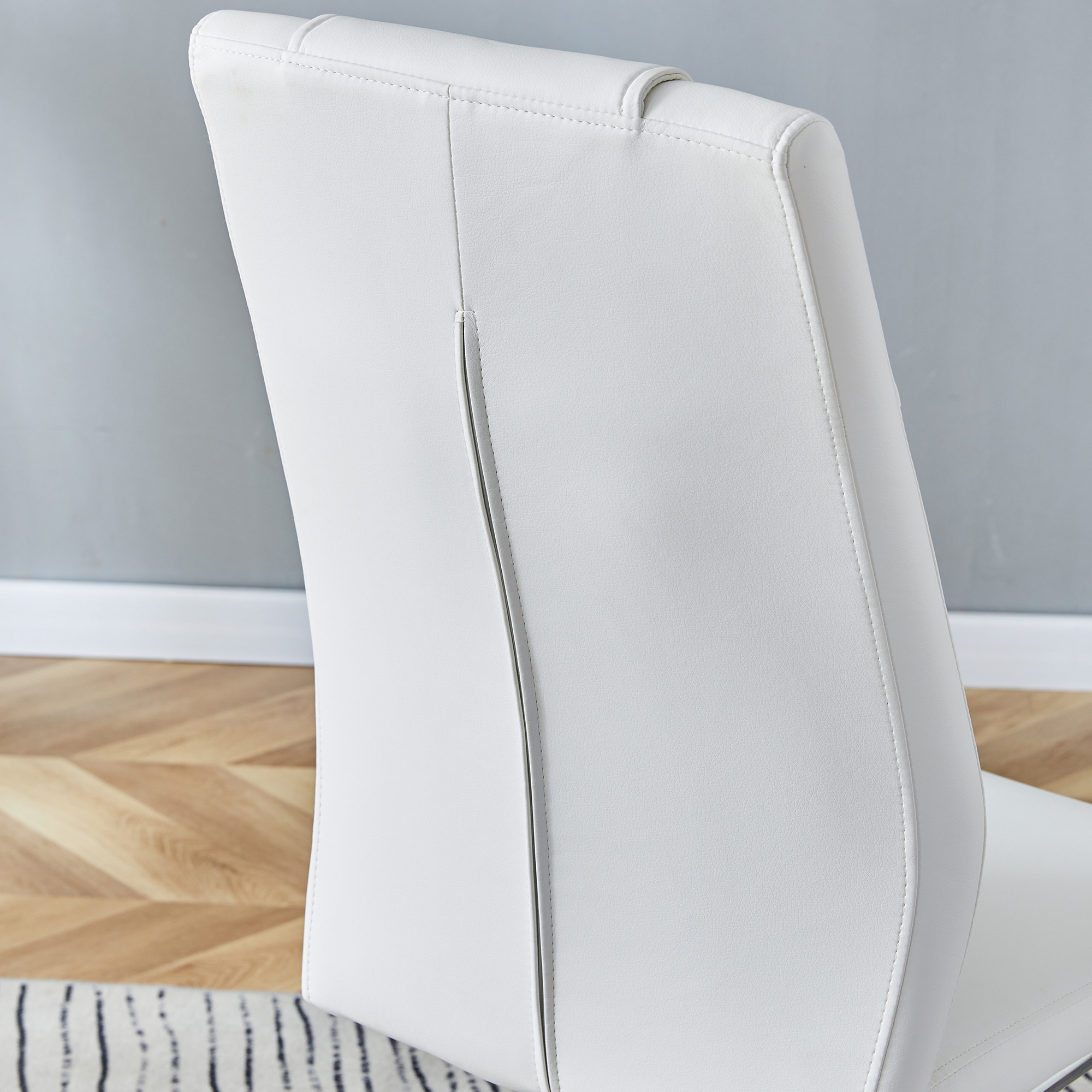 Modern Dining Chairs with Faux Leather Padded Seat Dining Living Room Chairs Upholstered Chair with Metal Legs Design for Kitchen, Living, Bedroom, Dining Room Side Chairs Set of 6 (White+PU )C-001 Modern Dining Chairs with Faux Leather Padded Seat Dining Living Room Chairs Upholstered Chair with Metal Legs Design for Kitchen, Living, Bedroom, Dining Room Side Chairs Set of 6 (White+PU )C-001
