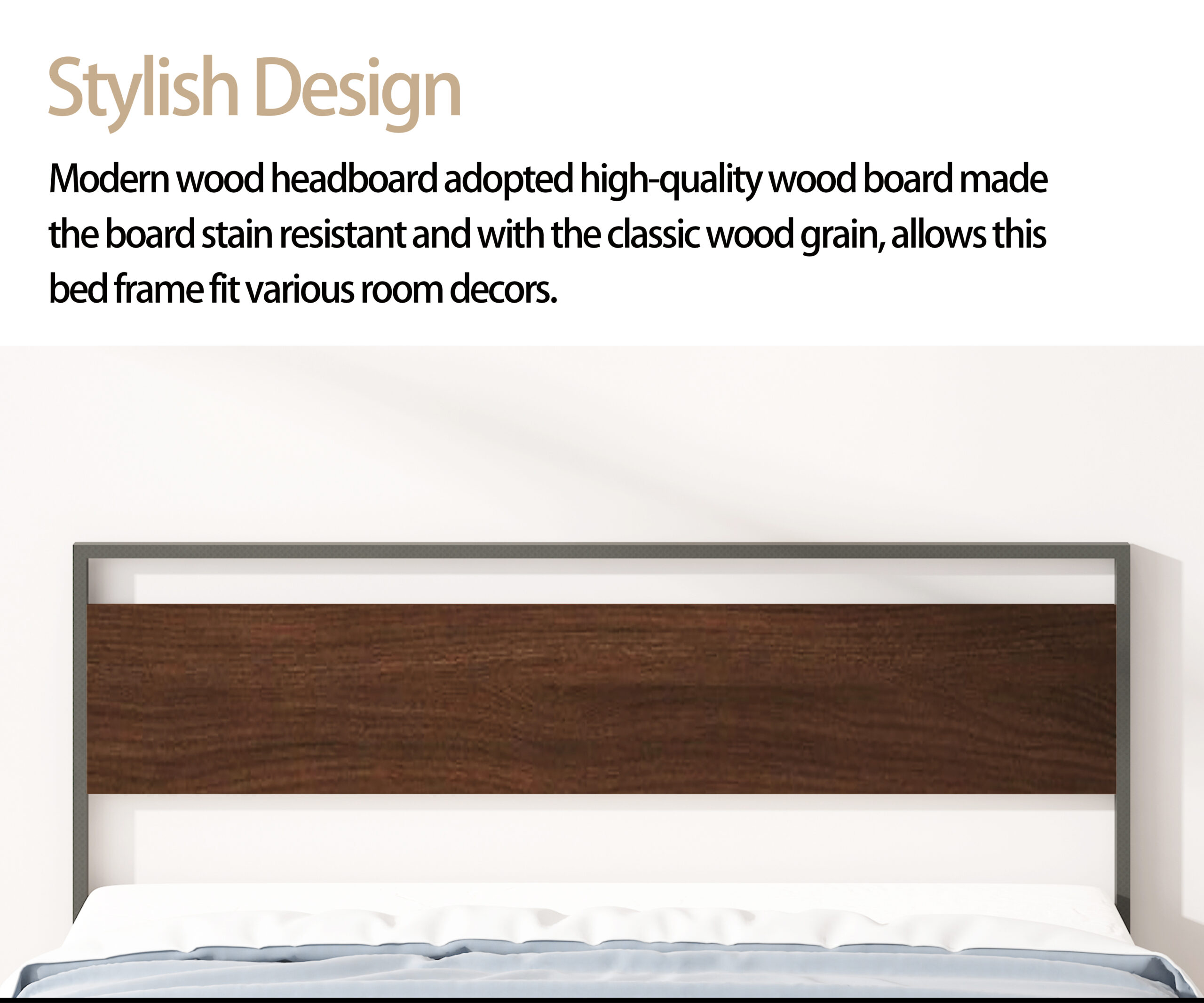 Ceres Metal Bed, Black with Walnut Wood Headboard&Footboard, Queen Ceres Metal Bed, Black with Walnut Wood Headboard&Footboard, Queen