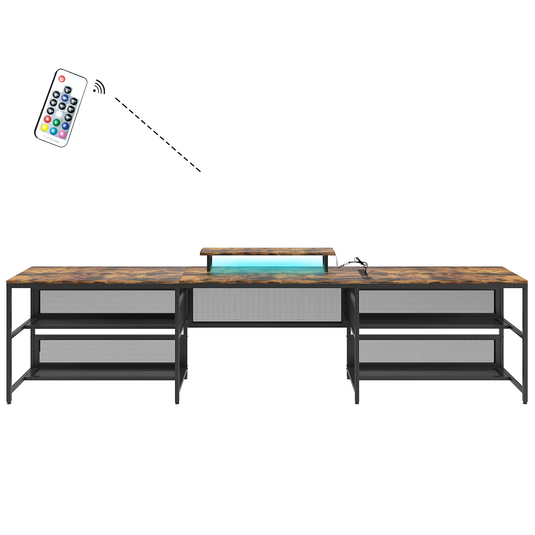 U Shaped Desk with Power Outlets & LED Strip & Monitor Stand, L Shaped Desk with Storage Shelf, Home Office Gaming Desk, Vintage U Shaped Desk with Power Outlets & LED Strip & Monitor Stand, L Shaped Desk with Storage Shelf, Home Office Gaming Desk, Vintage