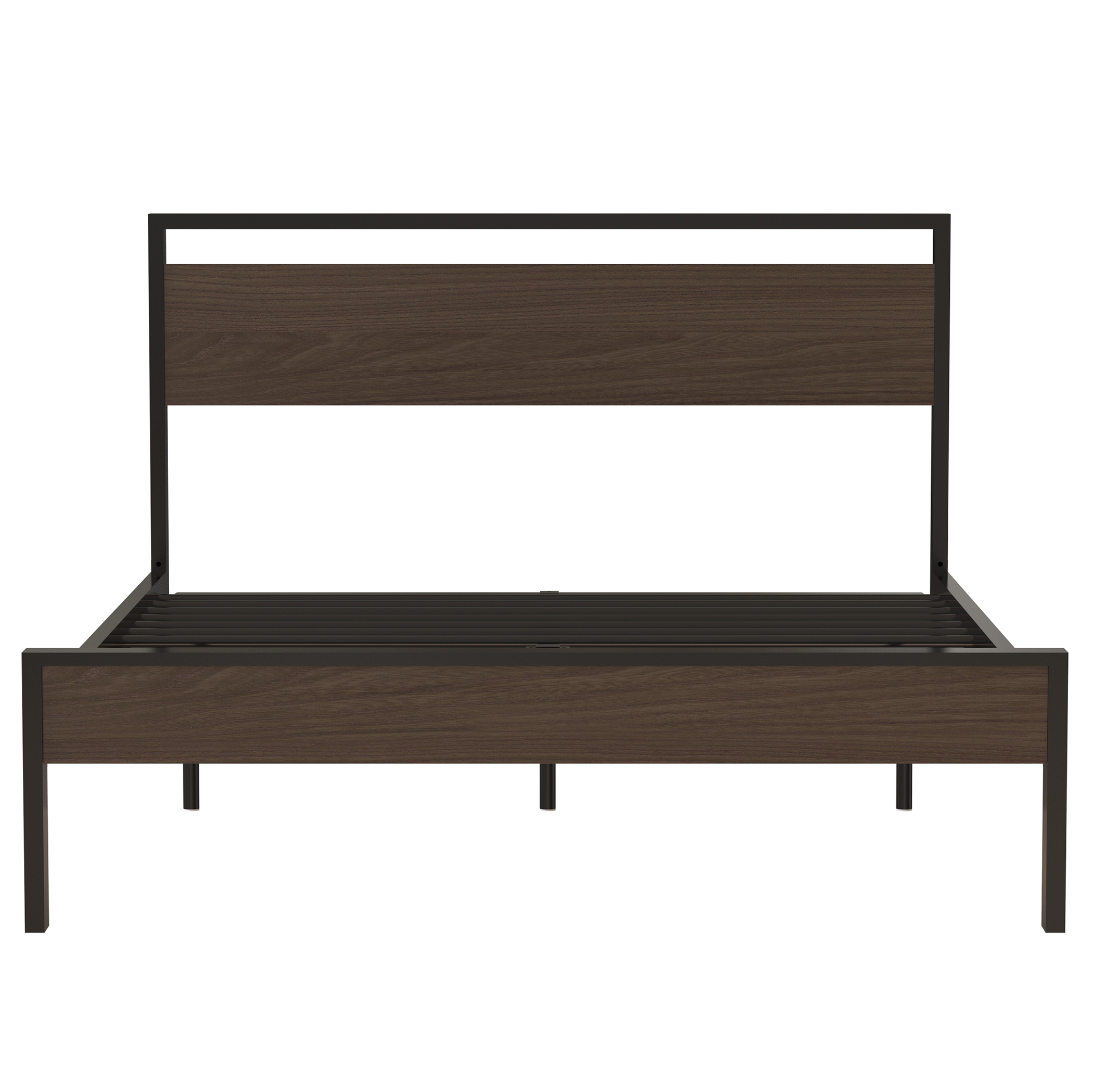 Ceres Metal Bed, Black with Walnut Wood Headboard&Footboard, Queen Ceres Metal Bed, Black with Walnut Wood Headboard&Footboard, Queen