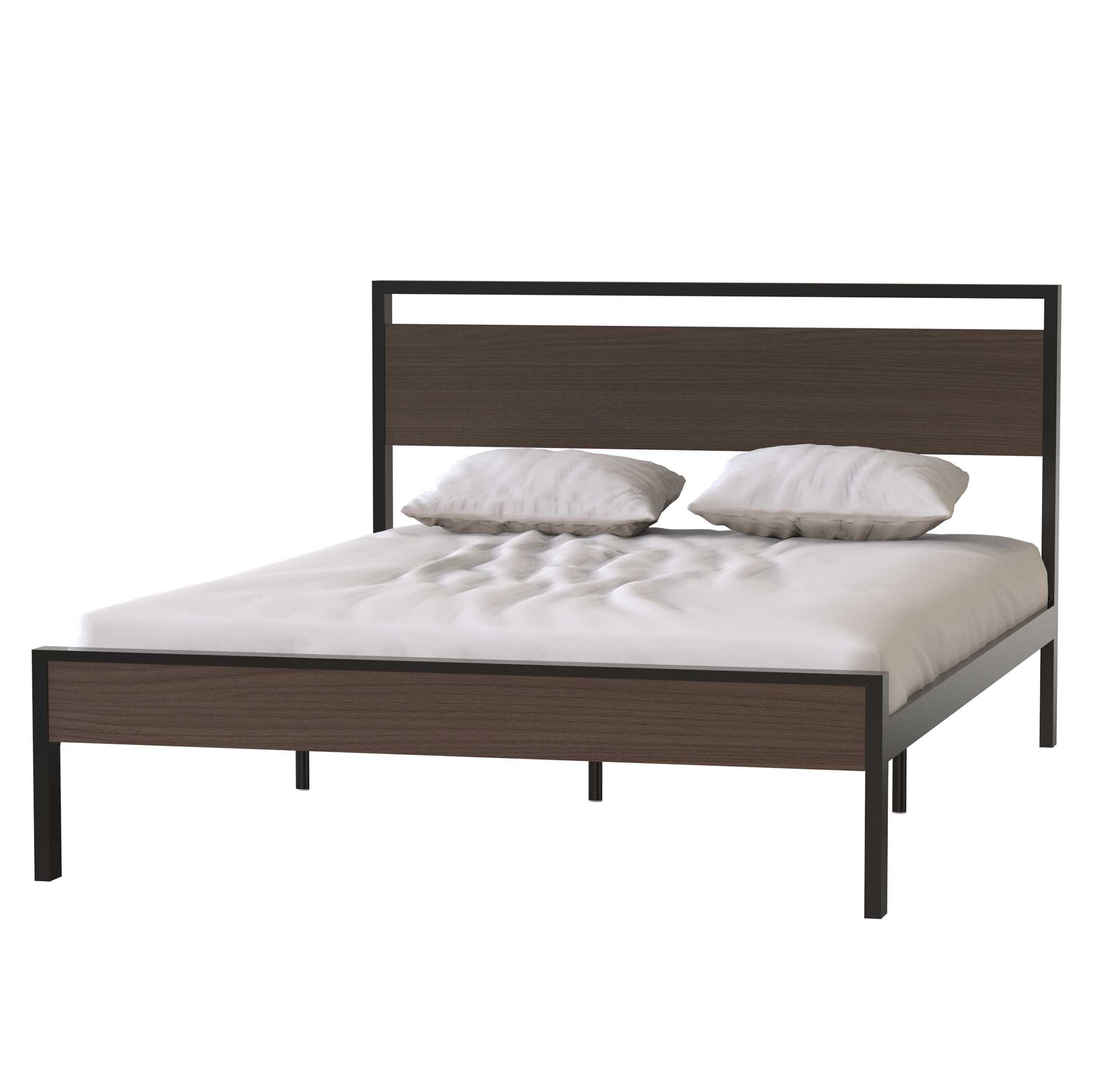 Ceres Metal Bed, Black with Walnut Wood Headboard&Footboard, Queen Ceres Metal Bed, Black with Walnut Wood Headboard&Footboard, Queen
