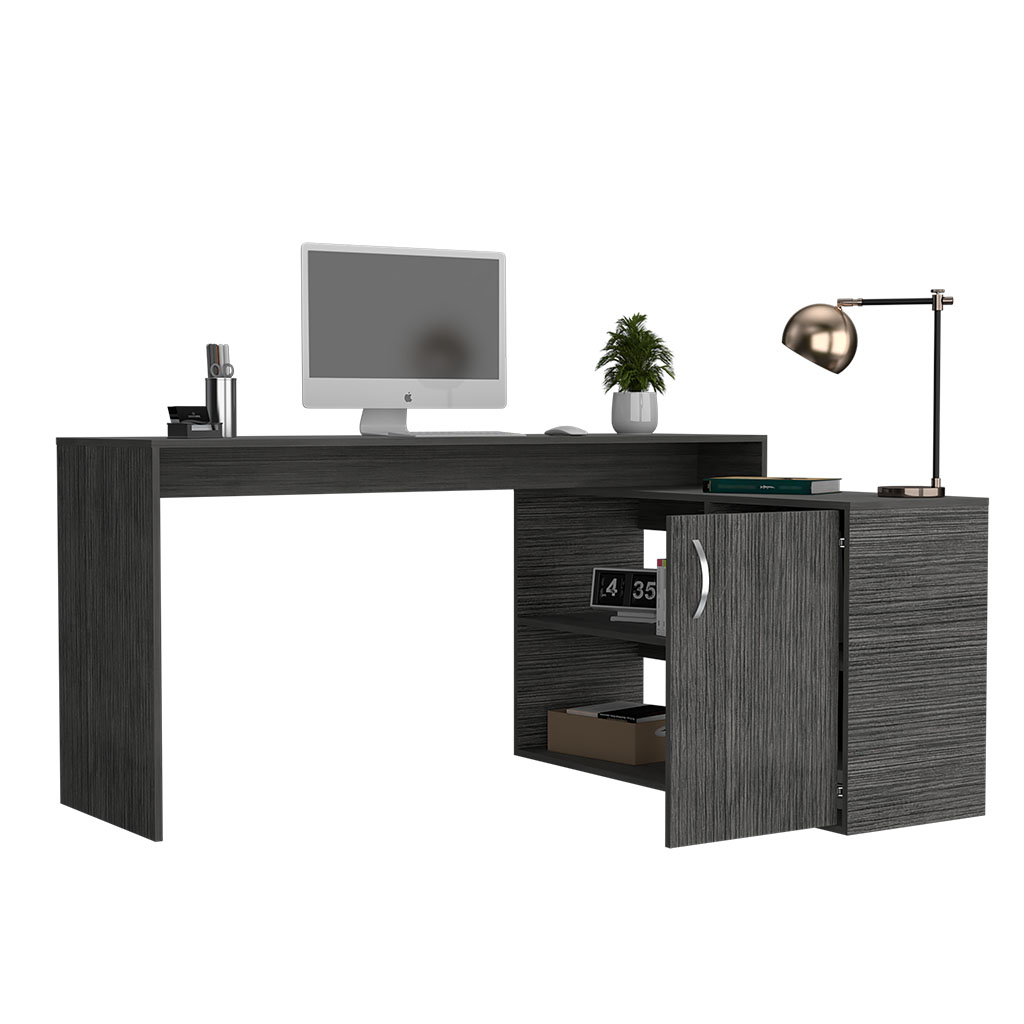 Axis Modern L-Shaped Computer Desk with Open & Closed Storage -Smokey Oak Axis Modern L-Shaped Computer Desk with Open & Closed Storage -Smokey Oak