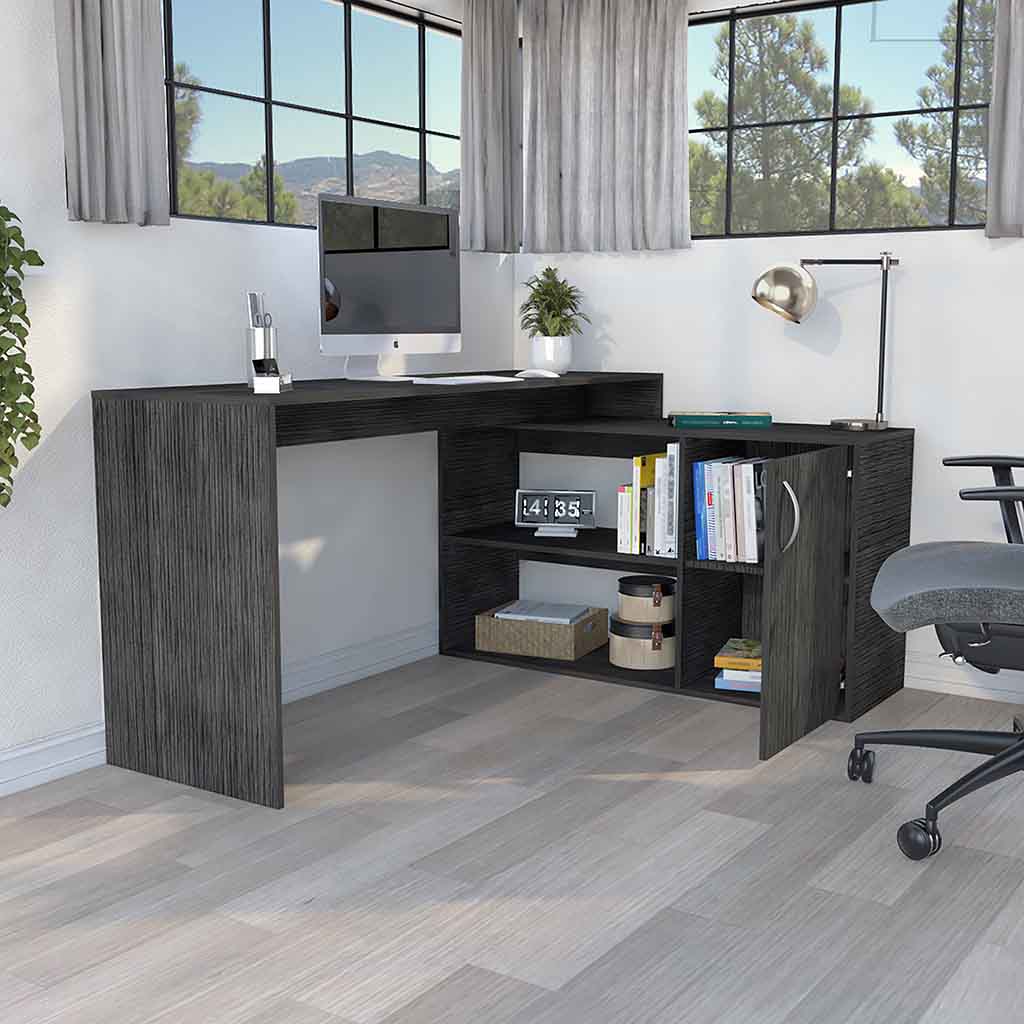 Axis Modern L-Shaped Computer Desk with Open & Closed Storage -Smokey Oak Axis Modern L-Shaped Computer Desk with Open & Closed Storage -Smokey Oak