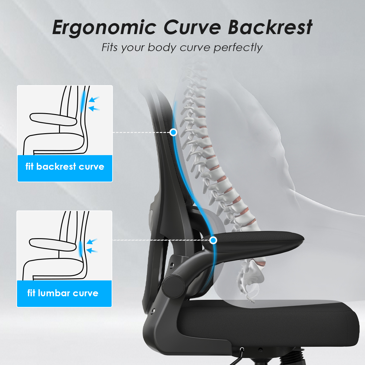 Office Chair, Mesh Ergonomic Office Chair with Lumbar Support, Comfy Computer Desk Chair with Flip Armrest Rolling Wheels for Home Study Room Office, Black & Black Office Chair, Mesh Ergonomic Office Chair with Lumbar Support, Comfy Computer Desk Chair with Flip Armrest Rolling Wheels for Home Study Room Office, Black & Black