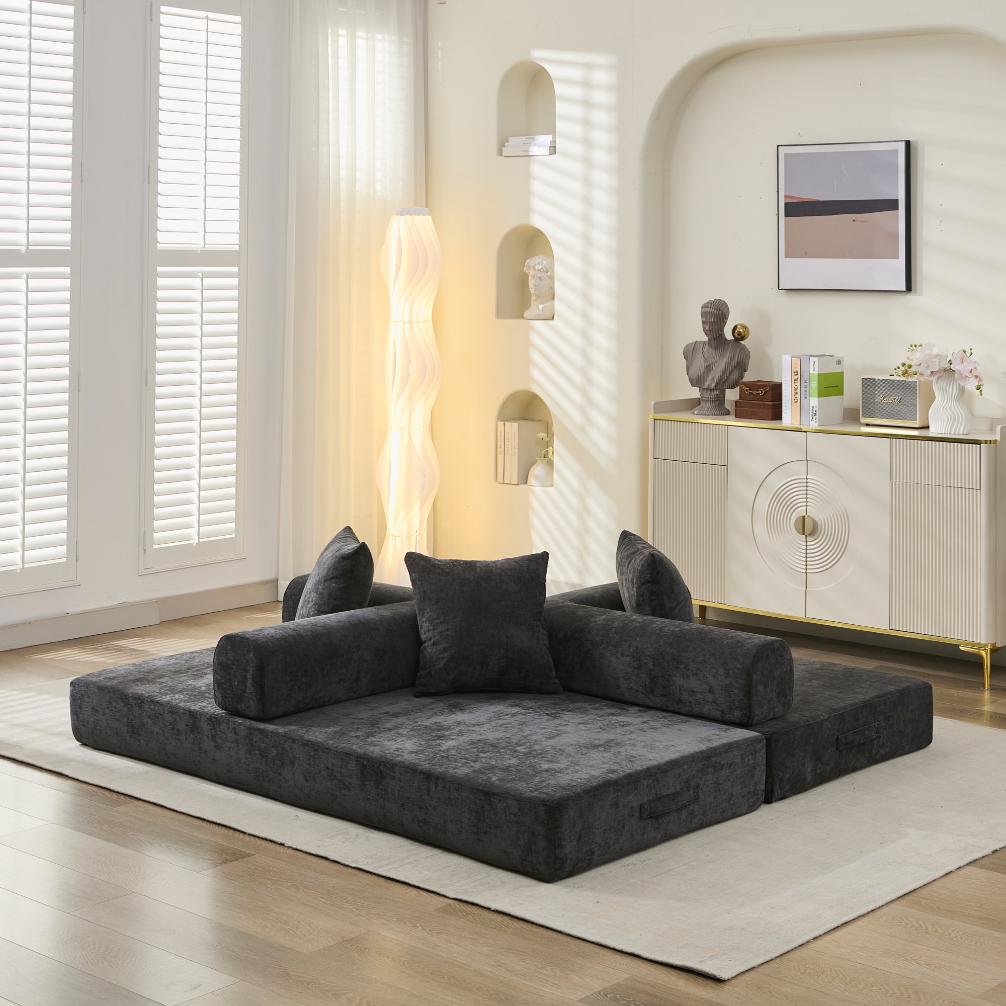 Comfy Convertible Folding Mattress Couch, Floor Sofa Bed, Chenille Floor Sofa with Armrest, Floor Sofa Lounge Couch for Living Room Bedroom Lounge Studio-Black Comfy Convertible Folding Mattress Couch, Floor Sofa Bed, Chenille Floor Sofa with Armrest, Floor Sofa Lounge Couch for Living Room Bedroom Lounge Studio-Black