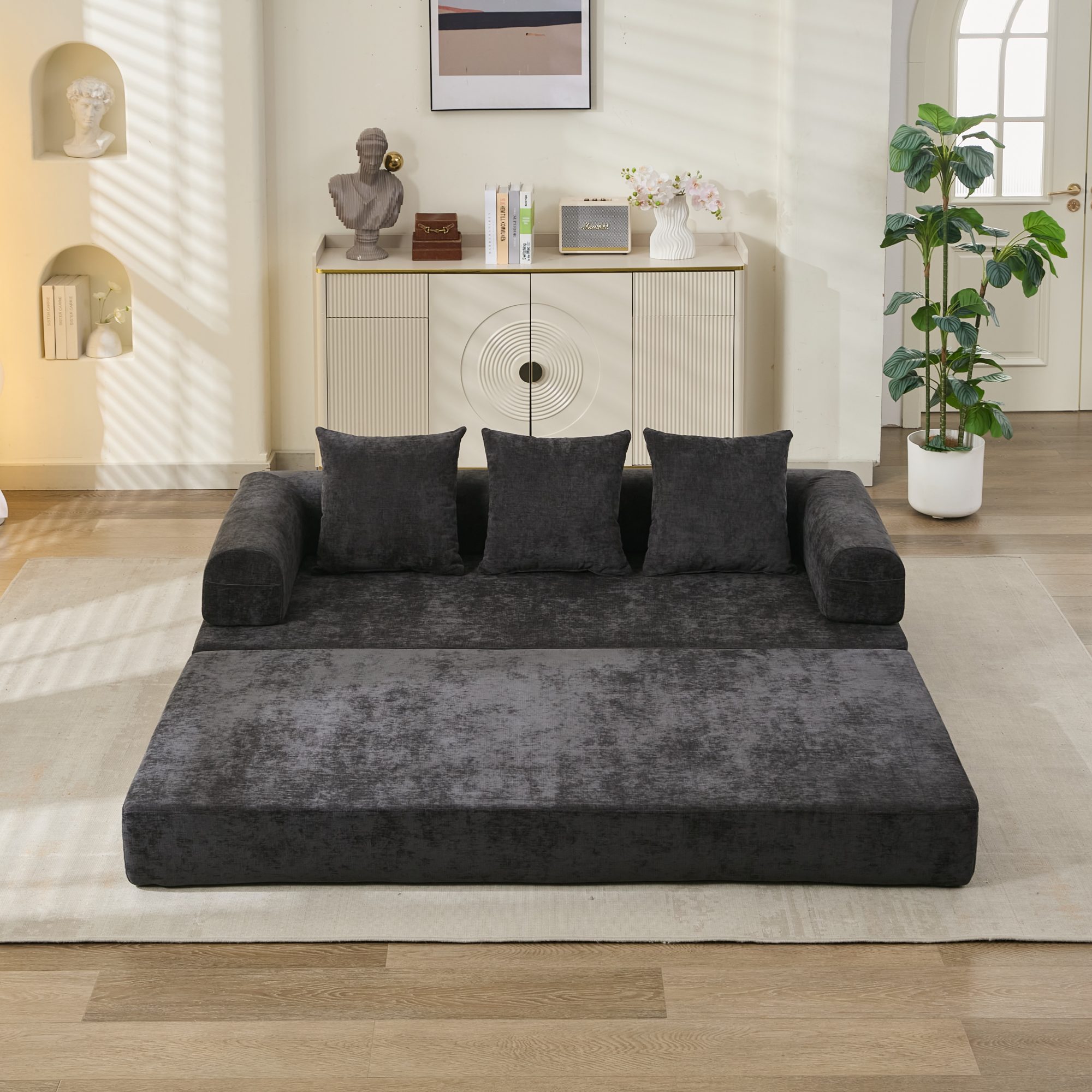 Comfy Convertible Folding Mattress Couch, Floor Sofa Bed, Chenille Floor Sofa with Armrest, Floor Sofa Lounge Couch for Living Room Bedroom Lounge Studio-Black Comfy Convertible Folding Mattress Couch, Floor Sofa Bed, Chenille Floor Sofa with Armrest, Floor Sofa Lounge Couch for Living Room Bedroom Lounge Studio-Black