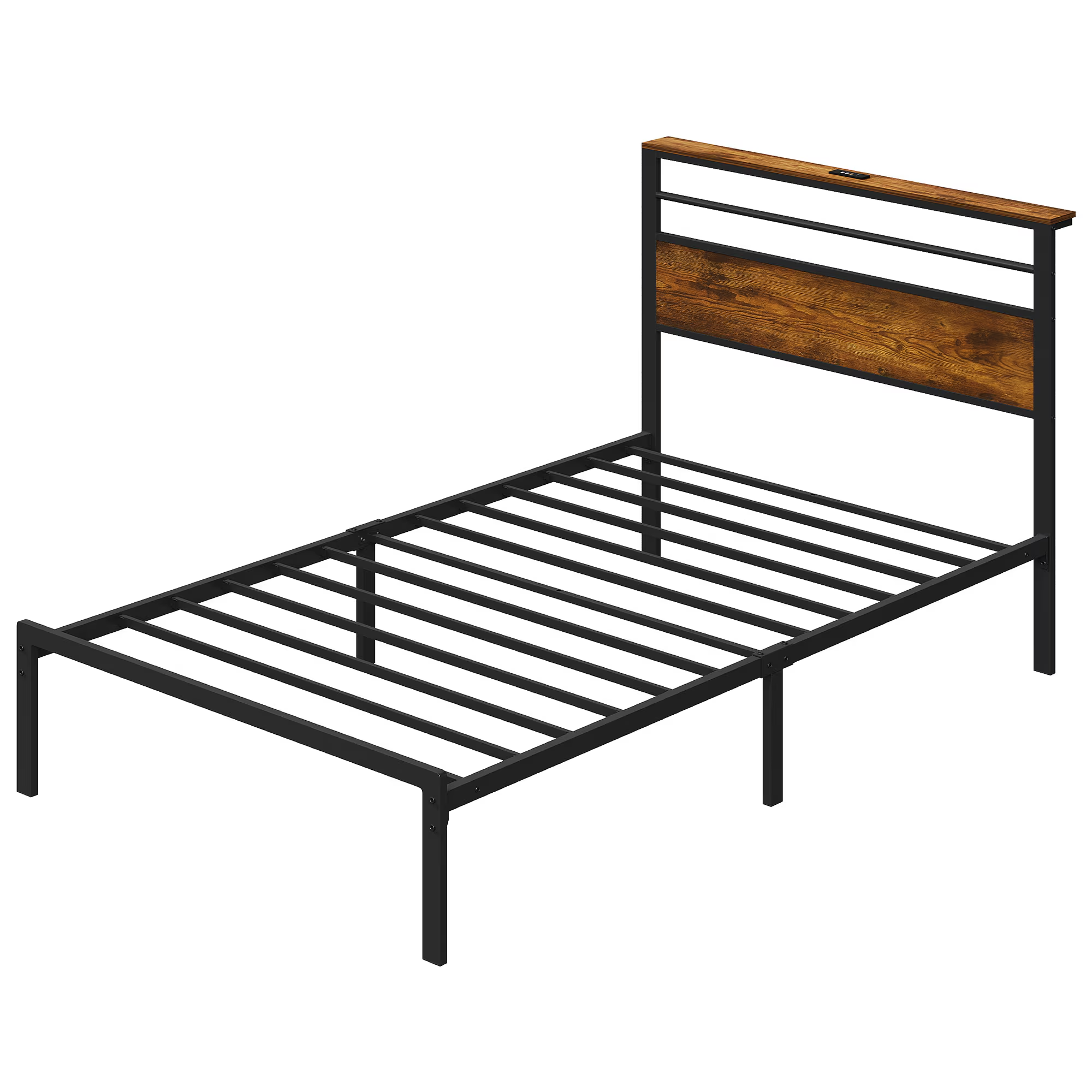 Twin Size Bed Frame with Headboard and Storage Shelf, Metal Bed, Upholstered Wooden Beds with Charging Station, Sturdy Frames for Bedroom Furniture, No Box Spring Needed, Black Twin Size Bed Frame with Headboard and Storage Shelf, Metal Bed, Upholstered Wooden Beds with Charging Station, Sturdy Frames for Bedroom Furniture, No Box Spring Needed, Black