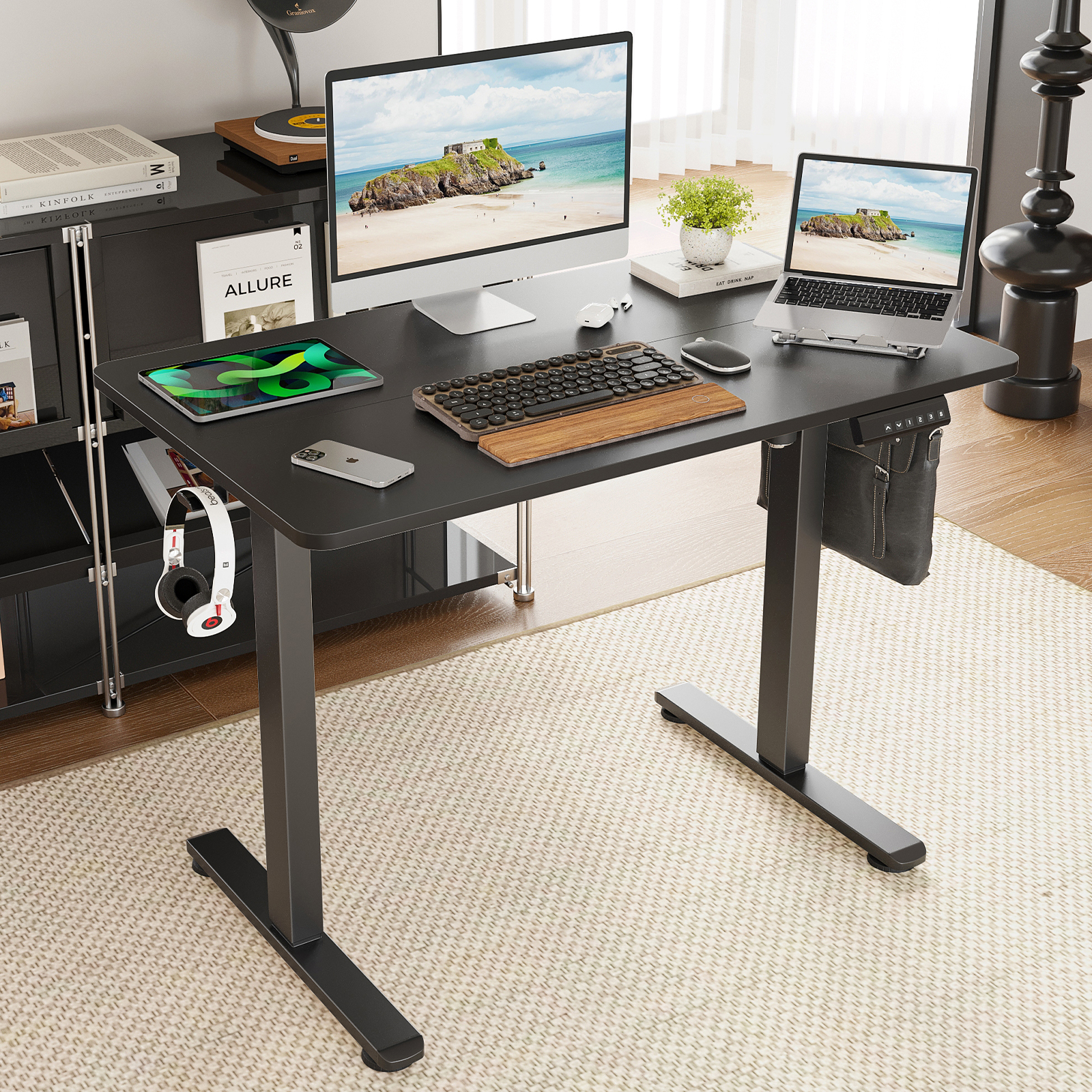 STARY Electric Standing Desk Adjustable Height Sit Stand Home Office Desk with Splice Board STARY Electric Standing Desk Adjustable Height Sit Stand Home Office Desk with Splice Board