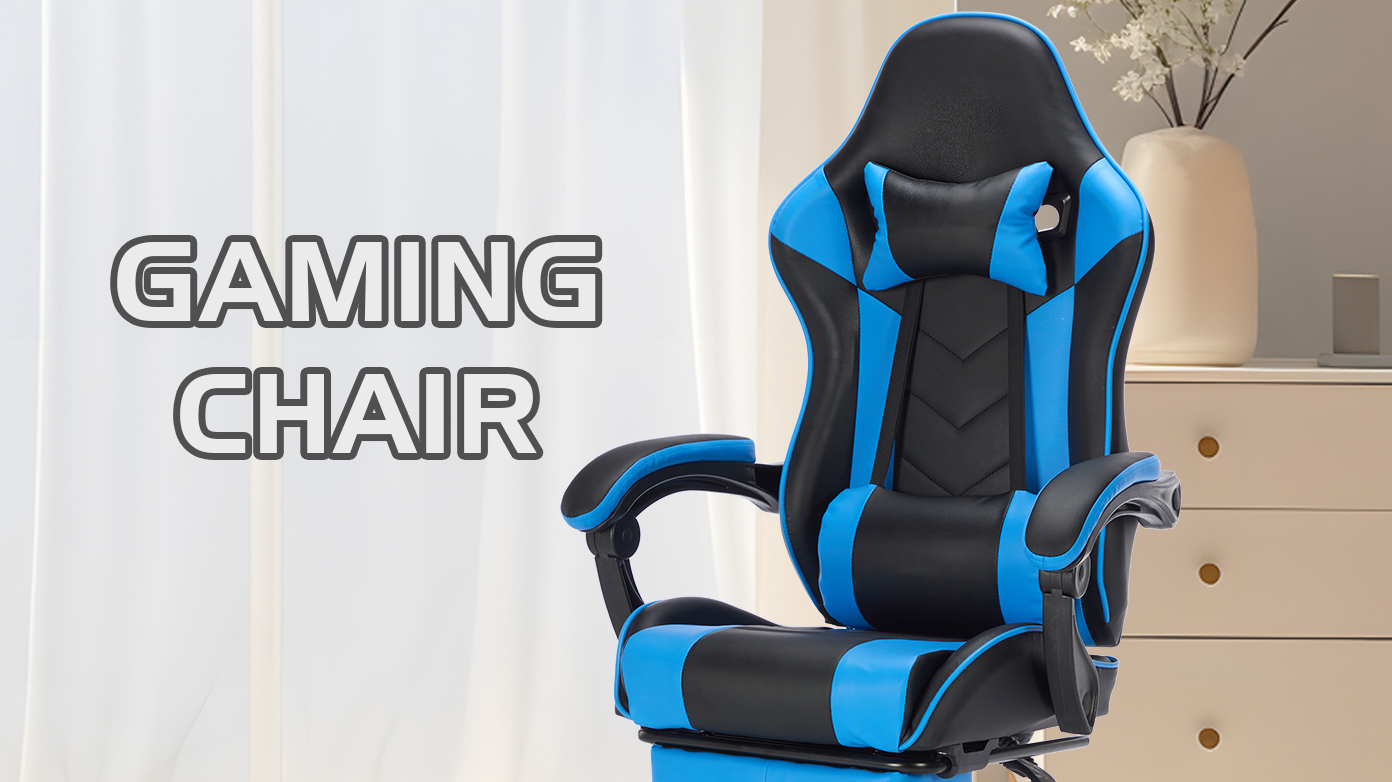 Gaming Chair with Footrest, Ergonomic Computer Chair with Headrest and Lumbar Support, Breathable Material Height Adjustable Video Game Chairs for Adults, Blackblue Gaming Chair with Footrest, Ergonomic Computer Chair with Headrest and Lumbar Support, Breathable Material Height Adjustable Video Game Chairs for Adults, Blackblue