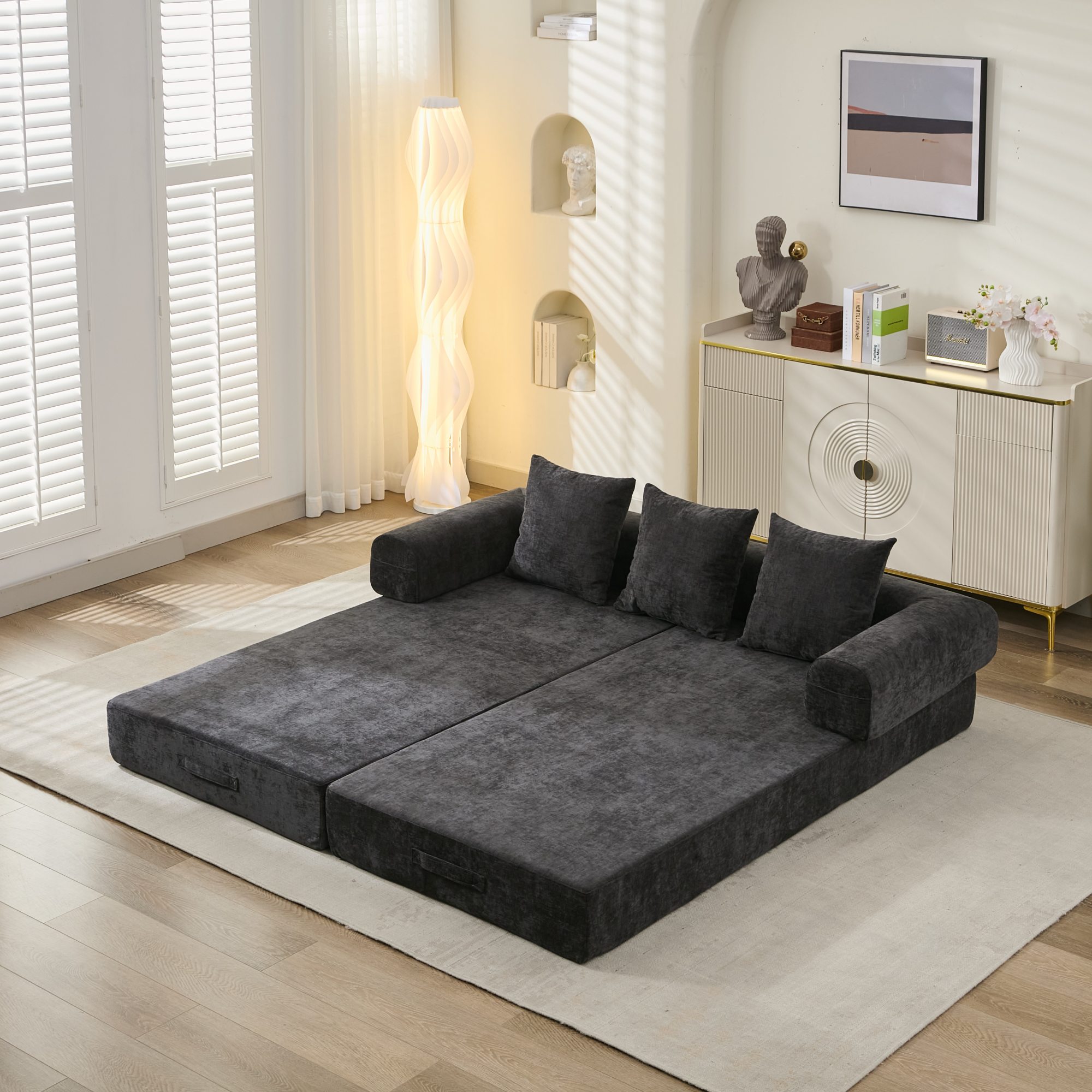 Comfy Convertible Folding Mattress Couch, Floor Sofa Bed, Chenille Floor Sofa with Armrest, Floor Sofa Lounge Couch for Living Room Bedroom Lounge Studio-Black Comfy Convertible Folding Mattress Couch, Floor Sofa Bed, Chenille Floor Sofa with Armrest, Floor Sofa Lounge Couch for Living Room Bedroom Lounge Studio-Black