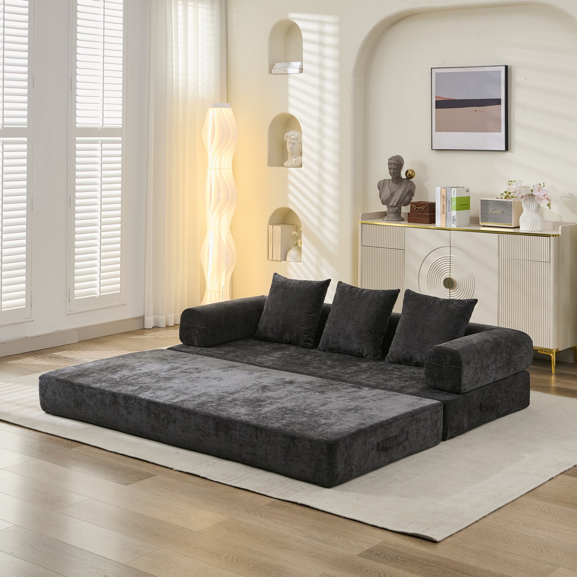 Comfy Convertible Folding Mattress Couch, Floor Sofa Bed, Chenille Floor Sofa with Armrest, Floor Sofa Lounge Couch for Living Room Bedroom Lounge Studio-Black Comfy Convertible Folding Mattress Couch, Floor Sofa Bed, Chenille Floor Sofa with Armrest, Floor Sofa Lounge Couch for Living Room Bedroom Lounge Studio-Black