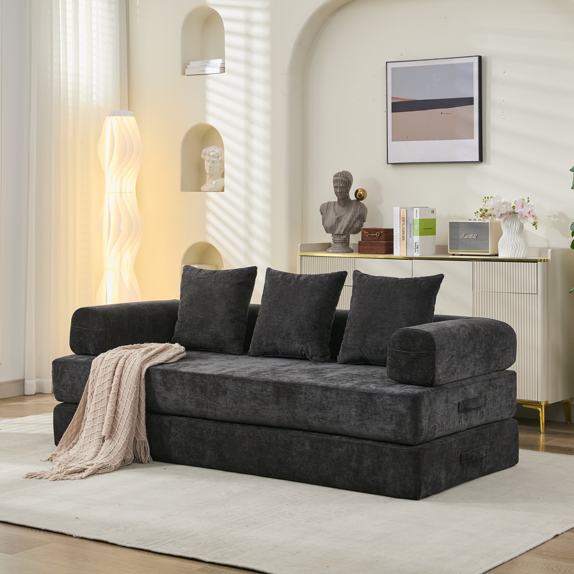 Comfy Convertible Folding Mattress Couch, Floor Sofa Bed, Chenille Floor Sofa with Armrest, Floor Sofa Lounge Couch for Living Room Bedroom Lounge Studio-Black Comfy Convertible Folding Mattress Couch, Floor Sofa Bed, Chenille Floor Sofa with Armrest, Floor Sofa Lounge Couch for Living Room Bedroom Lounge Studio-Black