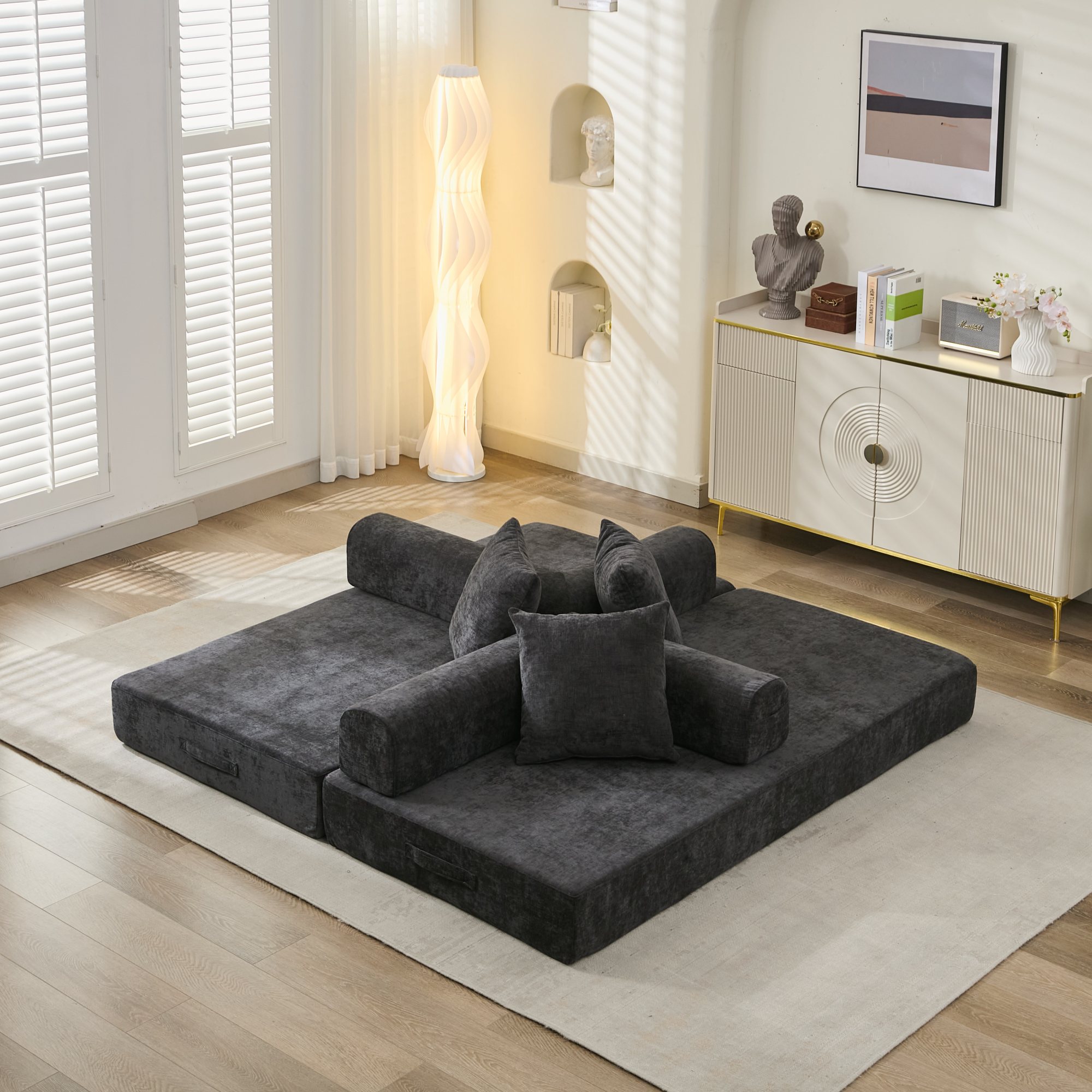 Comfy Convertible Folding Mattress Couch, Floor Sofa Bed, Chenille Floor Sofa with Armrest, Floor Sofa Lounge Couch for Living Room Bedroom Lounge Studio-Black Comfy Convertible Folding Mattress Couch, Floor Sofa Bed, Chenille Floor Sofa with Armrest, Floor Sofa Lounge Couch for Living Room Bedroom Lounge Studio-Black