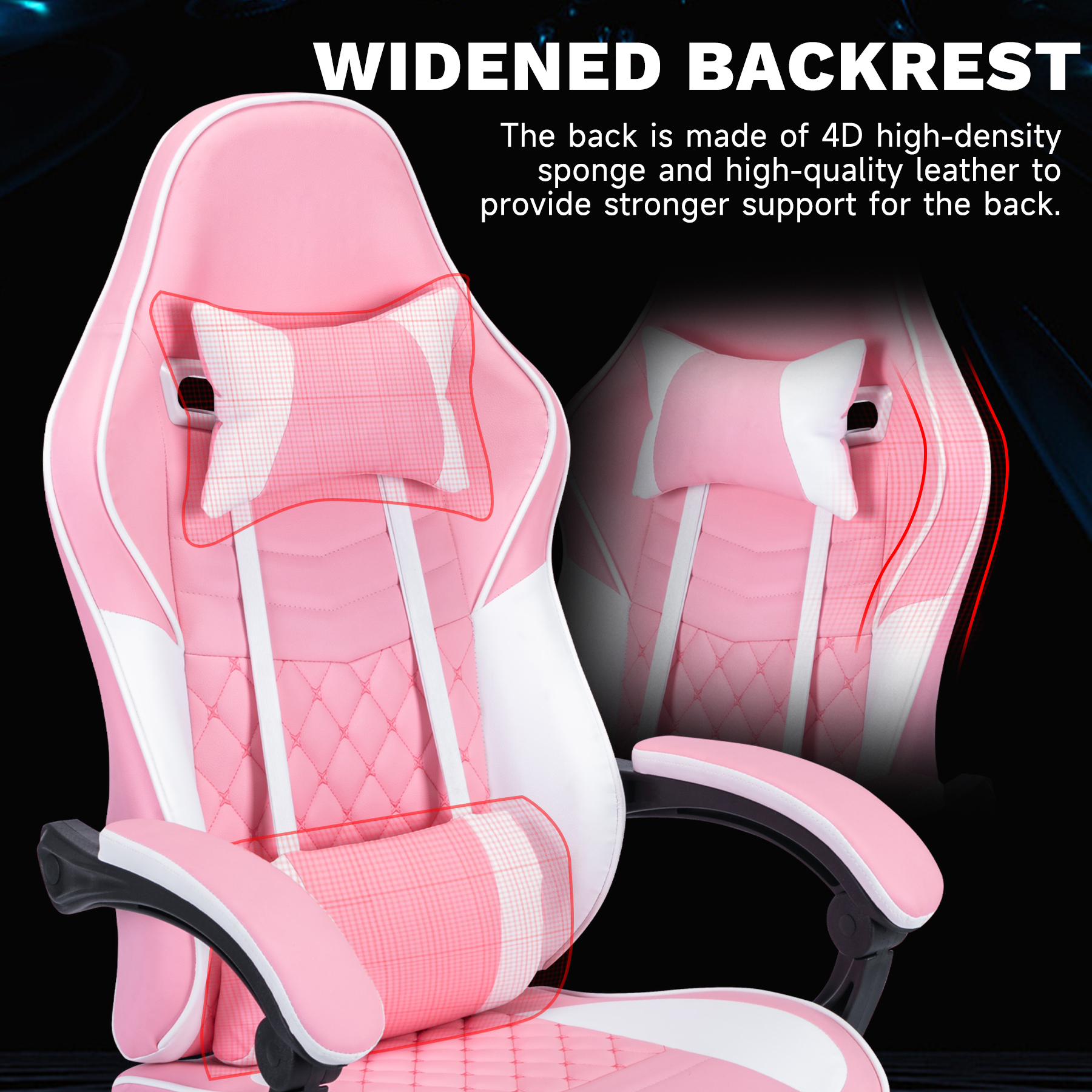 Ergonomic Video Gamer Chairs,Computer Gaming Chairs with Massage Lumbar Support and footrest,Racing Style Computer Chair Adjustable Headrest for Adults,Pink White Ergonomic Video Gamer Chairs,Computer Gaming Chairs with Massage Lumbar Support and footrest,Racing Style Computer Chair Adjustable Headrest for Adults,Pink White