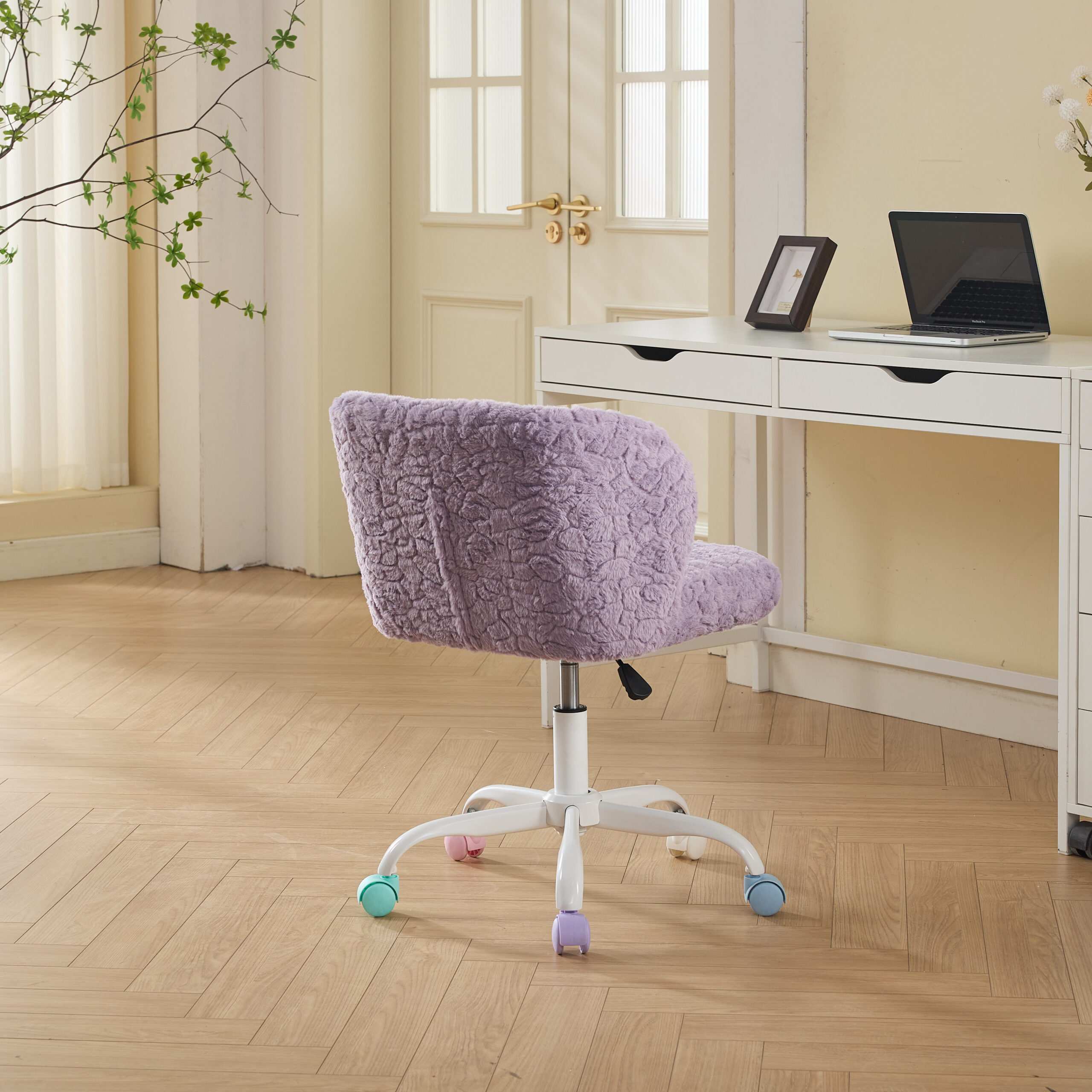 A&A Furniture Office Chair,Artificial rabbit hair Home Office Chair with Metal Base,Adjustable Desk Chair Swivel Office Chair,Vanity Chair(Violet) A&A Furniture Office Chair,Artificial rabbit hair Home Office Chair with Metal Base,Adjustable Desk Chair Swivel Office Chair,Vanity Chair(Violet)
