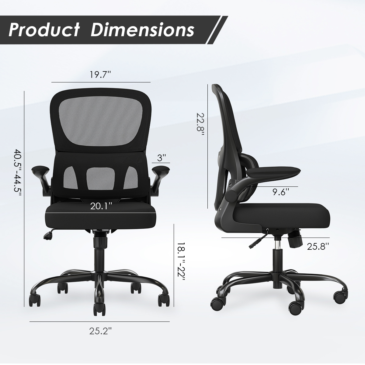 Office Chair, Mesh Ergonomic Office Chair with Lumbar Support, Comfy Computer Desk Chair with Flip Armrest Rolling Wheels for Home Study Room Office, Black & Black Office Chair, Mesh Ergonomic Office Chair with Lumbar Support, Comfy Computer Desk Chair with Flip Armrest Rolling Wheels for Home Study Room Office, Black & Black