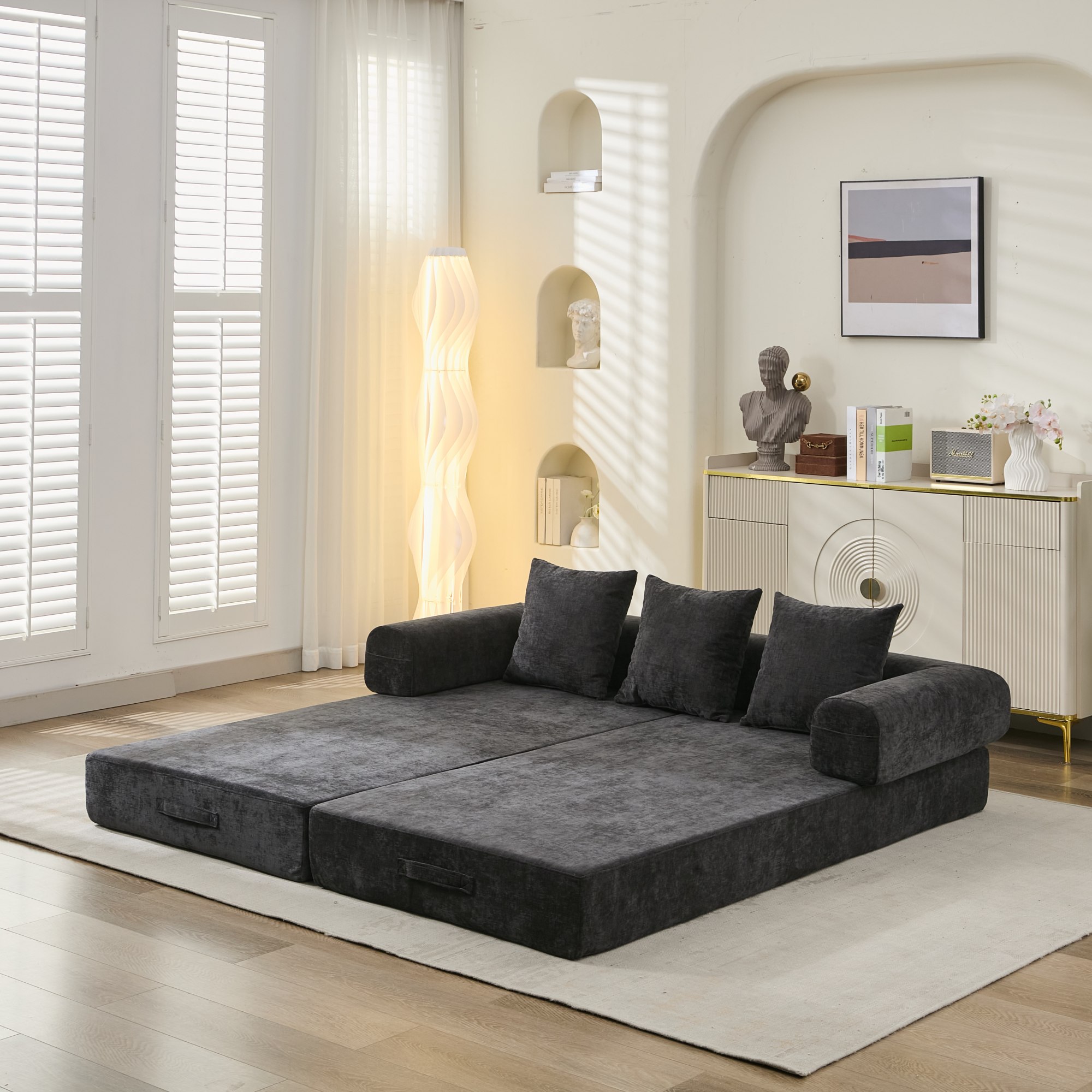 Comfy Convertible Folding Mattress Couch, Floor Sofa Bed, Chenille Floor Sofa with Armrest, Floor Sofa Lounge Couch for Living Room Bedroom Lounge Studio-Black Comfy Convertible Folding Mattress Couch, Floor Sofa Bed, Chenille Floor Sofa with Armrest, Floor Sofa Lounge Couch for Living Room Bedroom Lounge Studio-Black