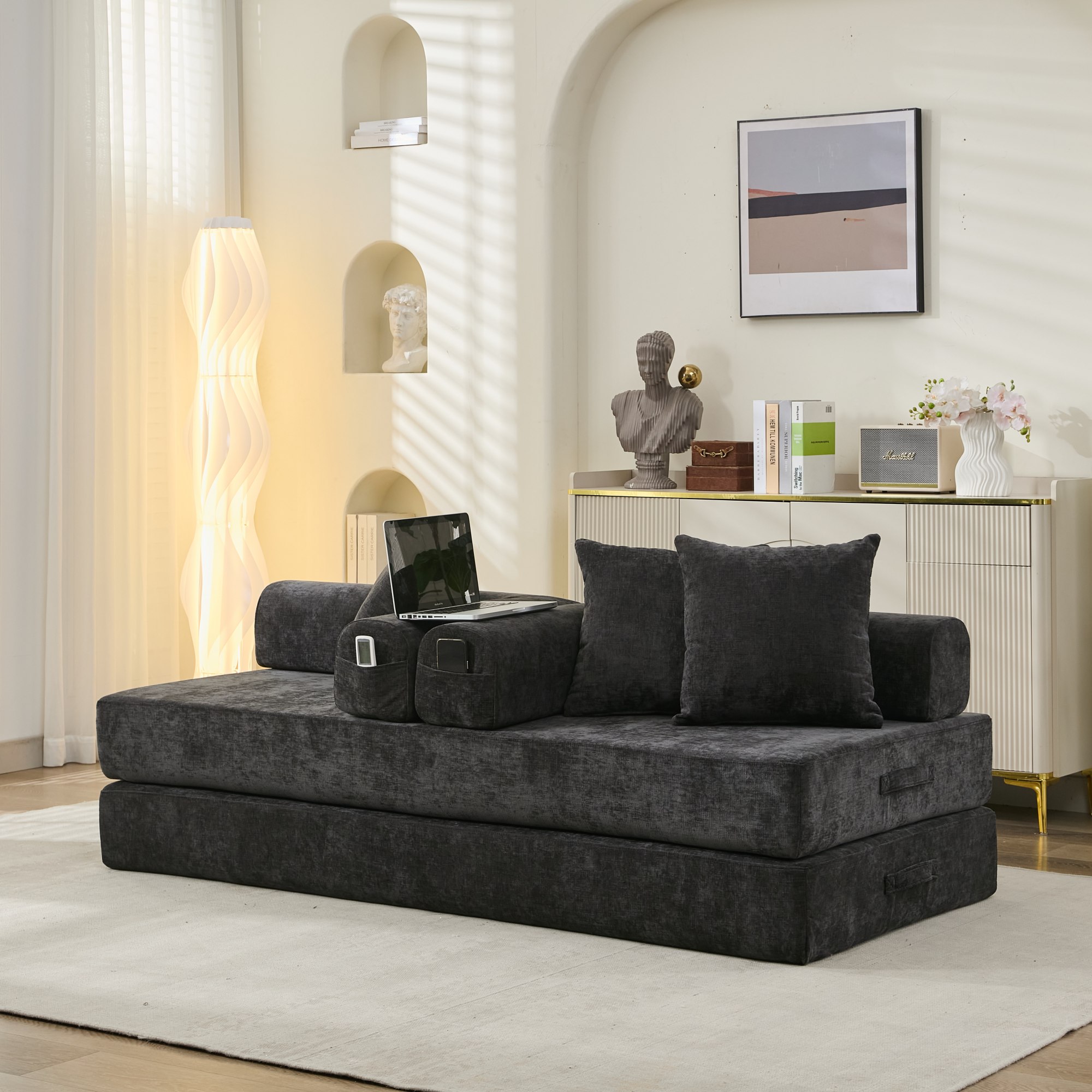 Comfy Convertible Folding Mattress Couch, Floor Sofa Bed, Chenille Floor Sofa with Armrest, Floor Sofa Lounge Couch for Living Room Bedroom Lounge Studio-Black Comfy Convertible Folding Mattress Couch, Floor Sofa Bed, Chenille Floor Sofa with Armrest, Floor Sofa Lounge Couch for Living Room Bedroom Lounge Studio-Black