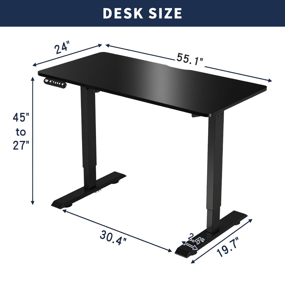 55″×24″ Black Electric Standing Desk Height Adjustable Desk for Home and Office Computer Table Gaming Desk Modern Lift-up Desk 55″×24″ Black Electric Standing Desk Height Adjustable Desk for Home and Office Computer Table Gaming Desk Modern Lift-up Desk
