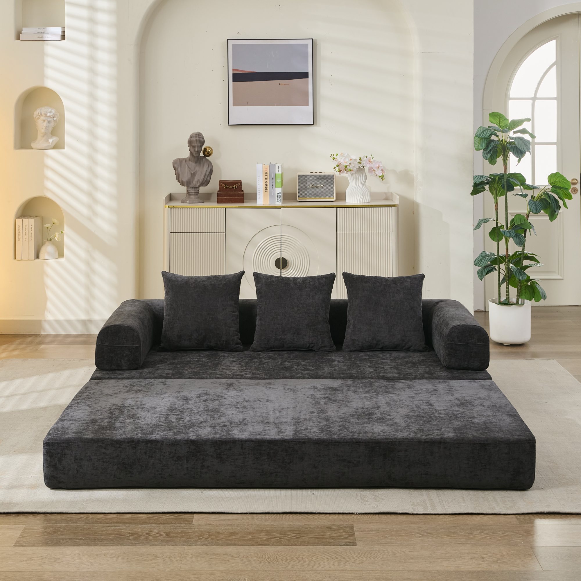 Comfy Convertible Folding Mattress Couch, Floor Sofa Bed, Chenille Floor Sofa with Armrest, Floor Sofa Lounge Couch for Living Room Bedroom Lounge Studio-Black Comfy Convertible Folding Mattress Couch, Floor Sofa Bed, Chenille Floor Sofa with Armrest, Floor Sofa Lounge Couch for Living Room Bedroom Lounge Studio-Black