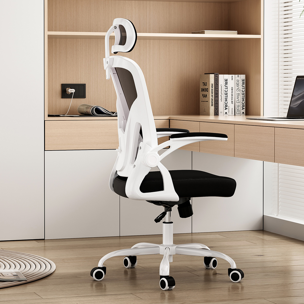 Ergonomic Office Chair, Home Office Desk Chair with Headrest, High Back Computer Chair with Armrests and Adjustable Lumbar Support for Home Office Study Room, White & Black Ergonomic Office Chair, Home Office Desk Chair with Headrest, High Back Computer Chair with Armrests and Adjustable Lumbar Support for Home Office Study Room, White & Black