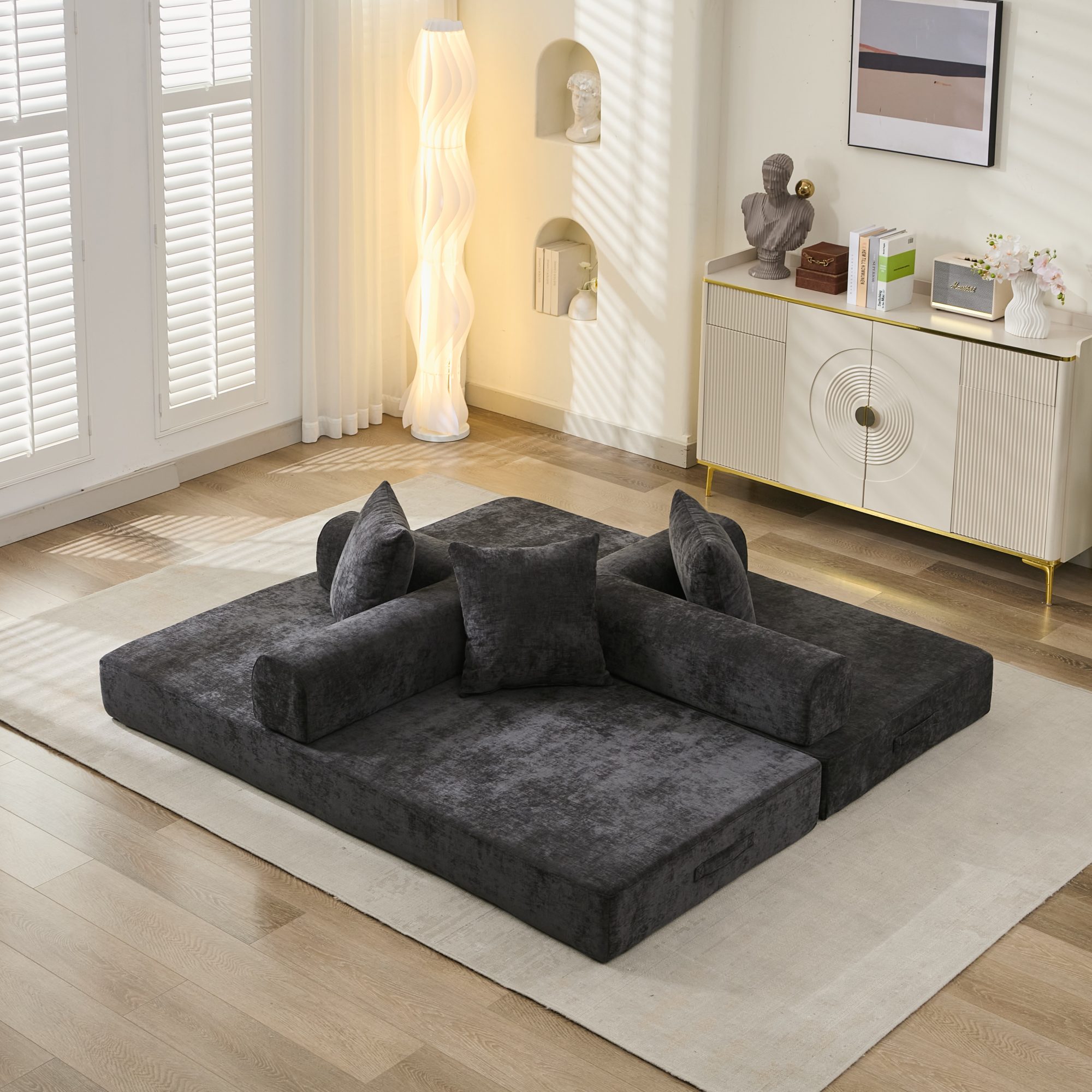 Comfy Convertible Folding Mattress Couch, Floor Sofa Bed, Chenille Floor Sofa with Armrest, Floor Sofa Lounge Couch for Living Room Bedroom Lounge Studio-Black Comfy Convertible Folding Mattress Couch, Floor Sofa Bed, Chenille Floor Sofa with Armrest, Floor Sofa Lounge Couch for Living Room Bedroom Lounge Studio-Black
