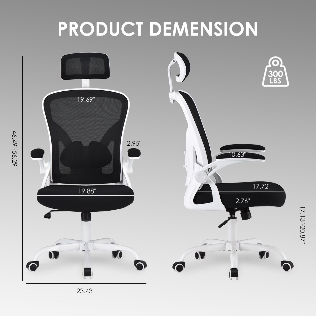 Ergonomic Office Chair, Home Office Desk Chair with Headrest, High Back Computer Chair with Armrests and Adjustable Lumbar Support for Home Office Study Room, White & Black Ergonomic Office Chair, Home Office Desk Chair with Headrest, High Back Computer Chair with Armrests and Adjustable Lumbar Support for Home Office Study Room, White & Black