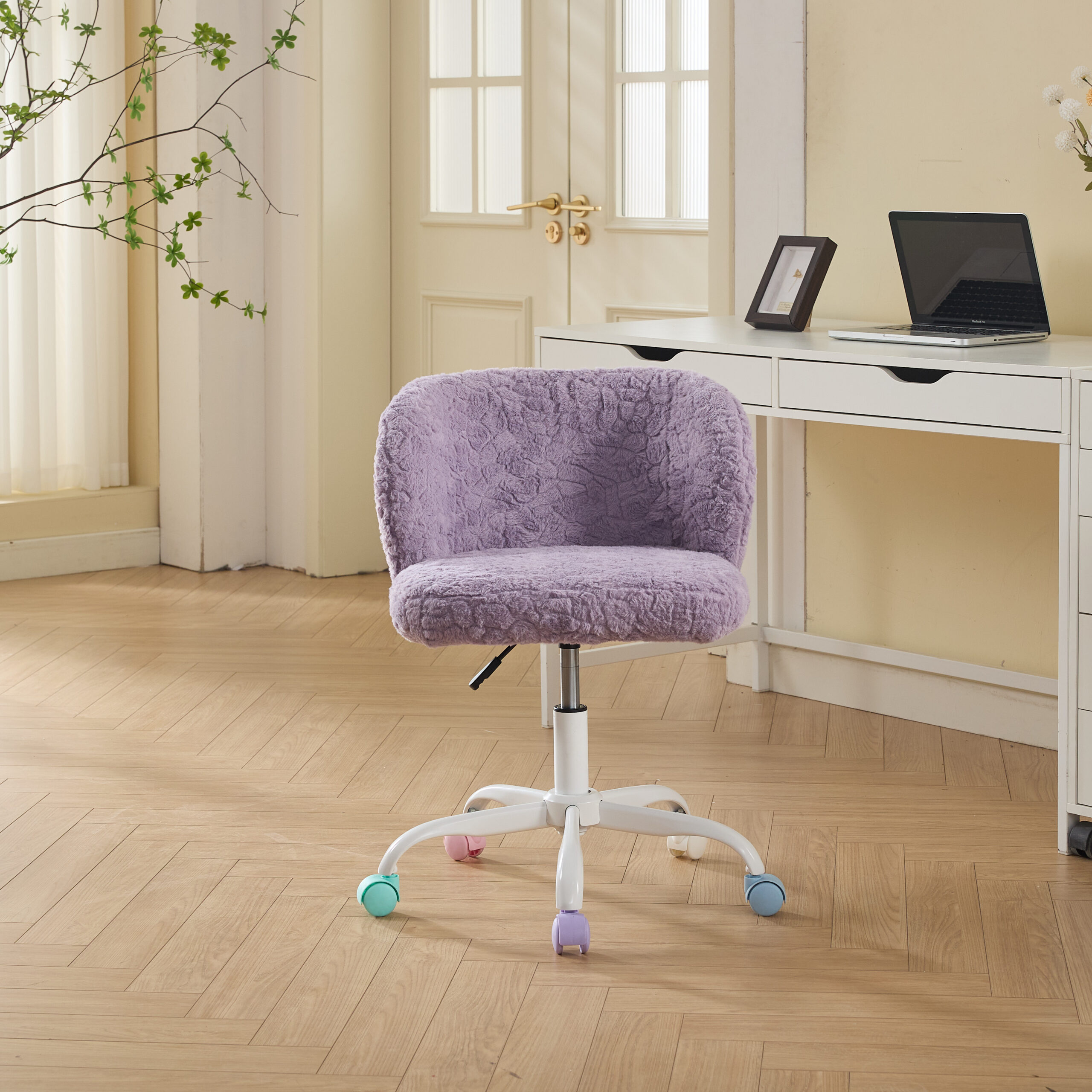 A&A Furniture Office Chair,Artificial rabbit hair Home Office Chair with Metal Base,Adjustable Desk Chair Swivel Office Chair,Vanity Chair(Violet) A&A Furniture Office Chair,Artificial rabbit hair Home Office Chair with Metal Base,Adjustable Desk Chair Swivel Office Chair,Vanity Chair(Violet)