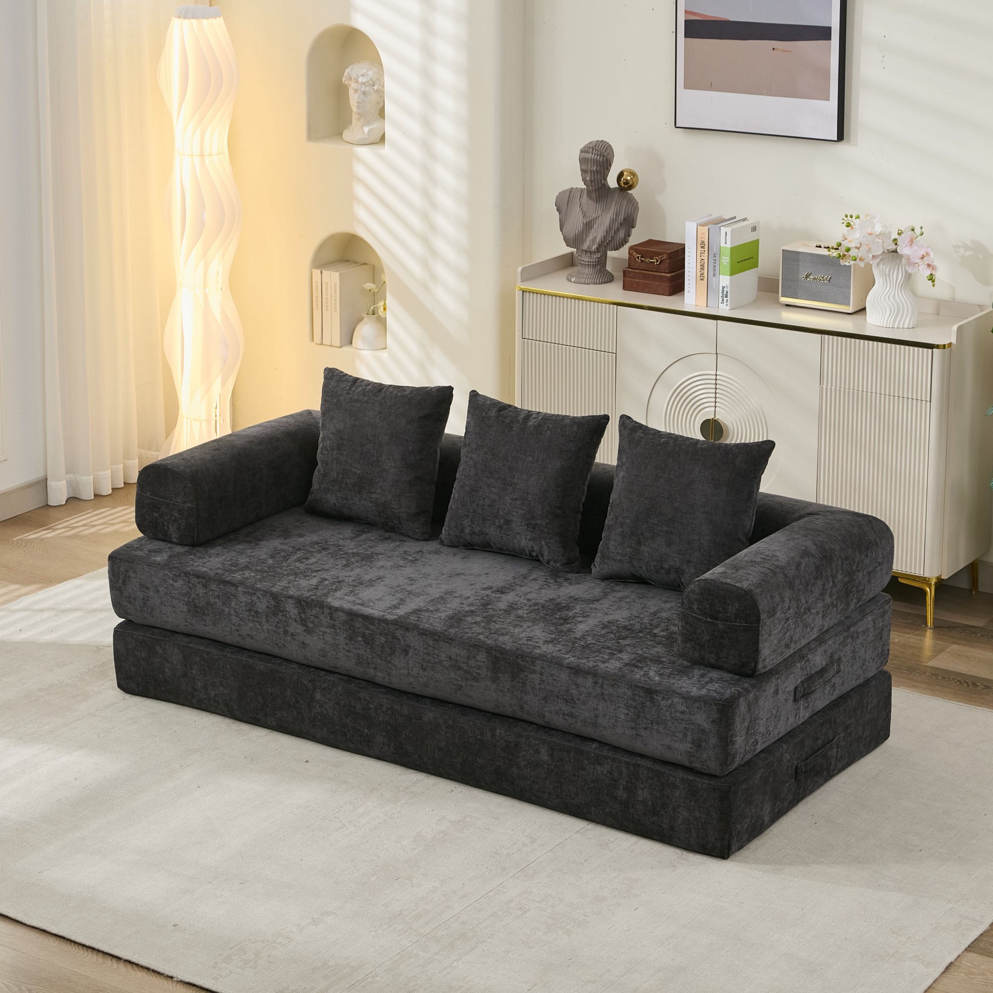 Comfy Convertible Folding Mattress Couch, Floor Sofa Bed, Chenille Floor Sofa with Armrest, Floor Sofa Lounge Couch for Living Room Bedroom Lounge Studio-Black Comfy Convertible Folding Mattress Couch, Floor Sofa Bed, Chenille Floor Sofa with Armrest, Floor Sofa Lounge Couch for Living Room Bedroom Lounge Studio-Black