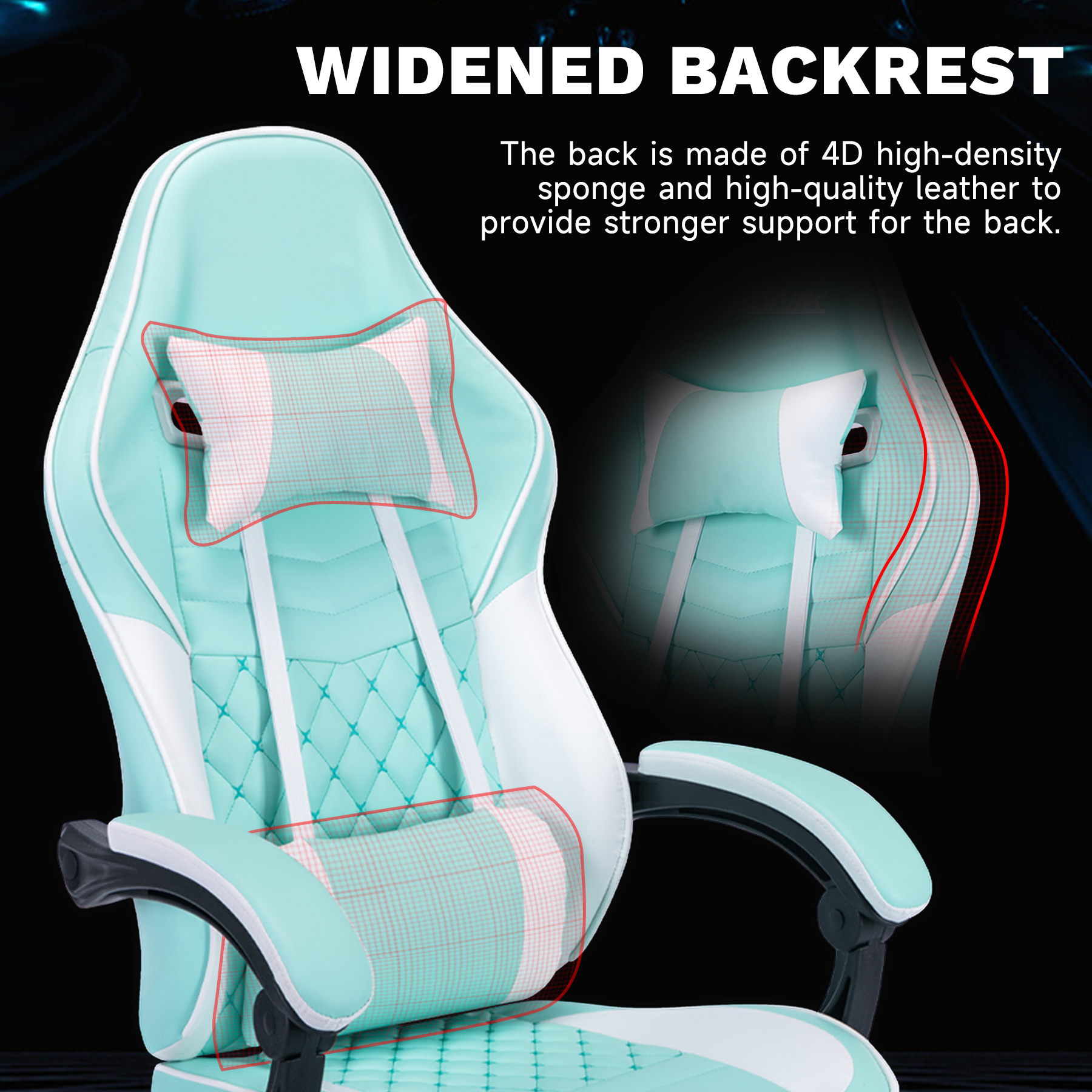 Ergonomic Video Gamer Chairs,Computer Gaming Chairs with Massage Lumbar Support and footrest,Racing Style Computer Chair Adjustable Headrest for Adults,GREEN Ergonomic Video Gamer Chairs,Computer Gaming Chairs with Massage Lumbar Support and footrest,Racing Style Computer Chair Adjustable Headrest for Adults,GREEN