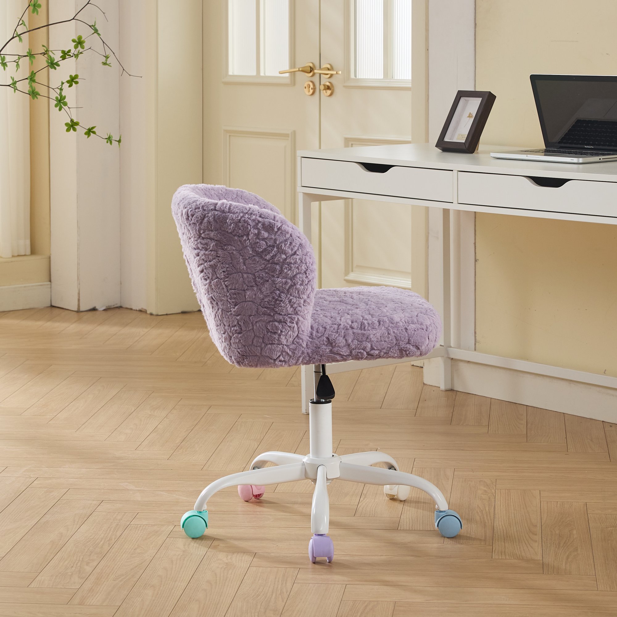 A&A Furniture Office Chair,Artificial rabbit hair Home Office Chair with Metal Base,Adjustable Desk Chair Swivel Office Chair,Vanity Chair(Violet) A&A Furniture Office Chair,Artificial rabbit hair Home Office Chair with Metal Base,Adjustable Desk Chair Swivel Office Chair,Vanity Chair(Violet)