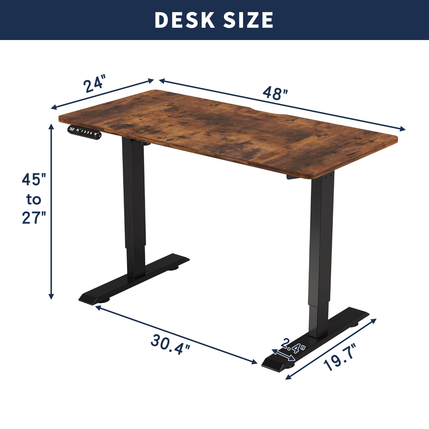 48″×24″ Rustic Brown Electric Standing Desk Height Adjustable Desk for Home and Office Computer Table Gaming Desk Modern Lift-up Desk 48″×24″ Rustic Brown Electric Standing Desk Height Adjustable Desk for Home and Office Computer Table Gaming Desk Modern Lift-up Desk