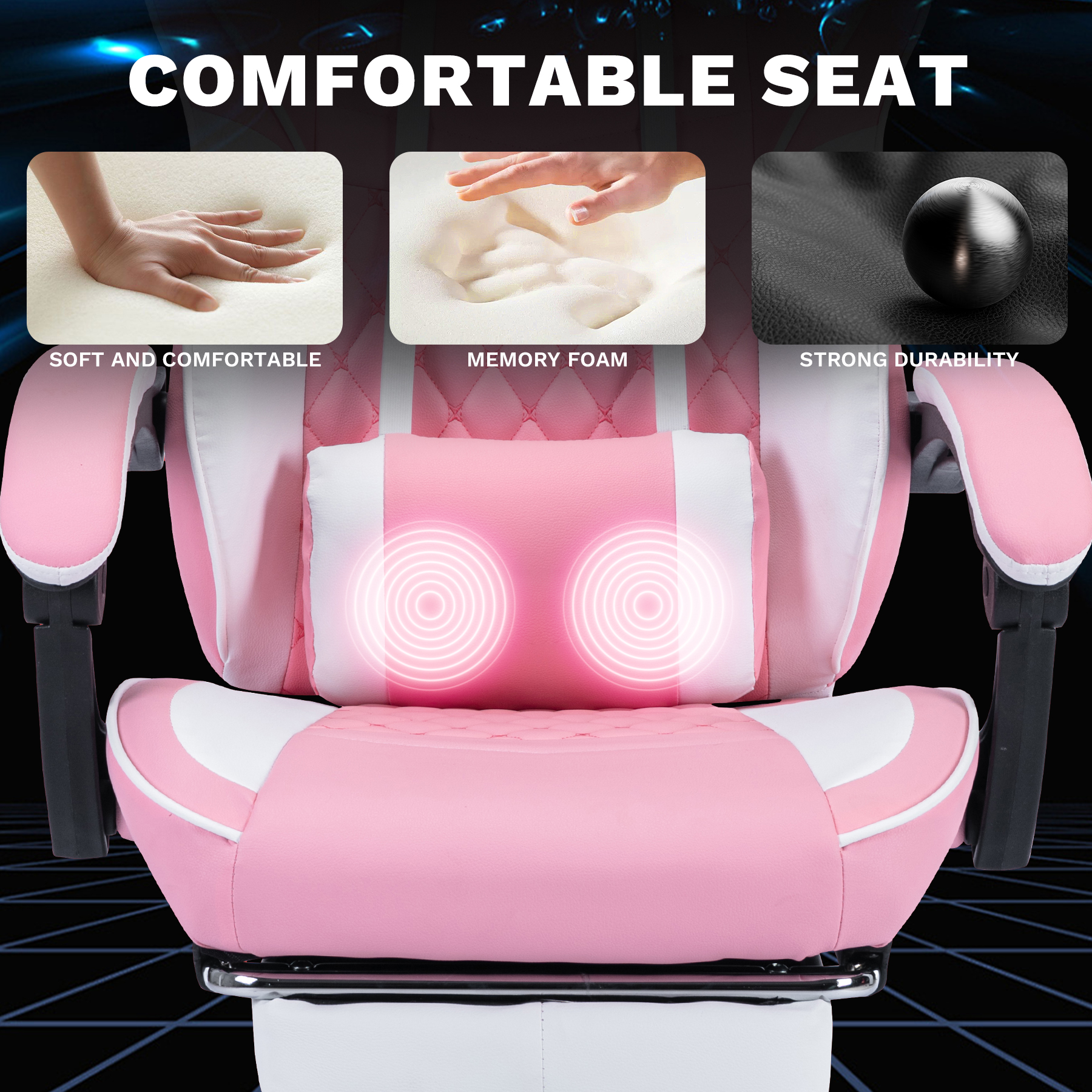 Ergonomic Video Gamer Chairs,Computer Gaming Chairs with Massage Lumbar Support and footrest,Racing Style Computer Chair Adjustable Headrest for Adults,Pink White Ergonomic Video Gamer Chairs,Computer Gaming Chairs with Massage Lumbar Support and footrest,Racing Style Computer Chair Adjustable Headrest for Adults,Pink White