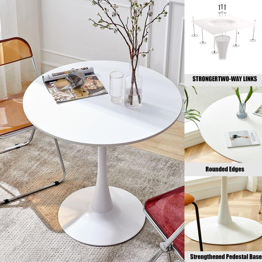 White Round Table, Modern Dining Table, MDF Top and Steel Base Tulip Round Kitchen Table, Mid Century Coffee Table for Living Room 24 Inch, Oval Dining Table White Round Table, Modern Dining Table, MDF Top and Steel Base Tulip Round Kitchen Table, Mid Century Coffee Table for Living Room 24 Inch, Oval Dining Table