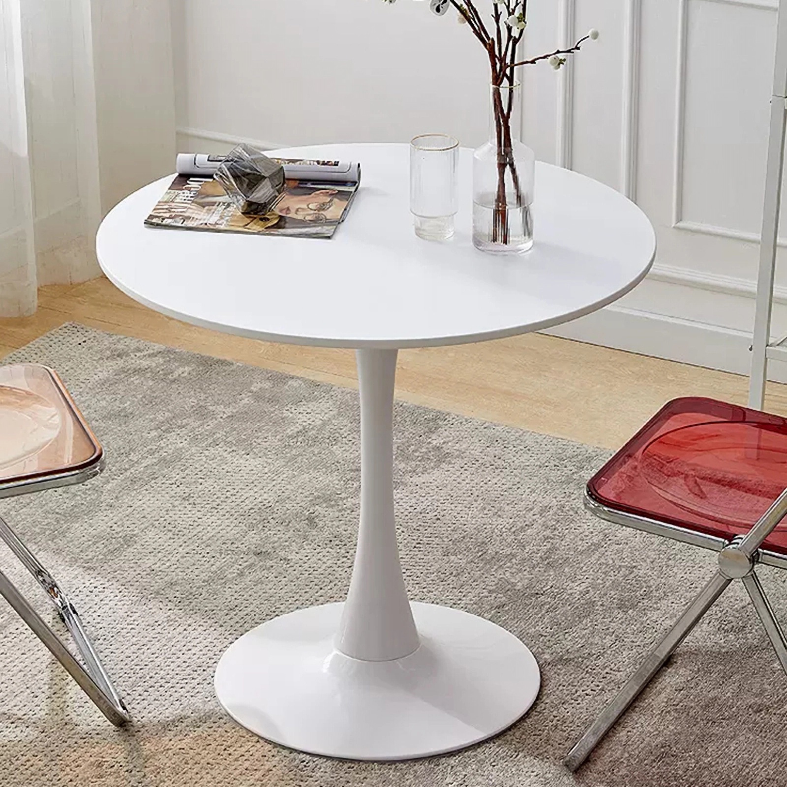White Round Table, Modern Dining Table, MDF Top and Steel Base Tulip Round Kitchen Table, Mid Century Coffee Table for Living Room 24 Inch, Oval Dining Table White Round Table, Modern Dining Table, MDF Top and Steel Base Tulip Round Kitchen Table, Mid Century Coffee Table for Living Room 24 Inch, Oval Dining Table