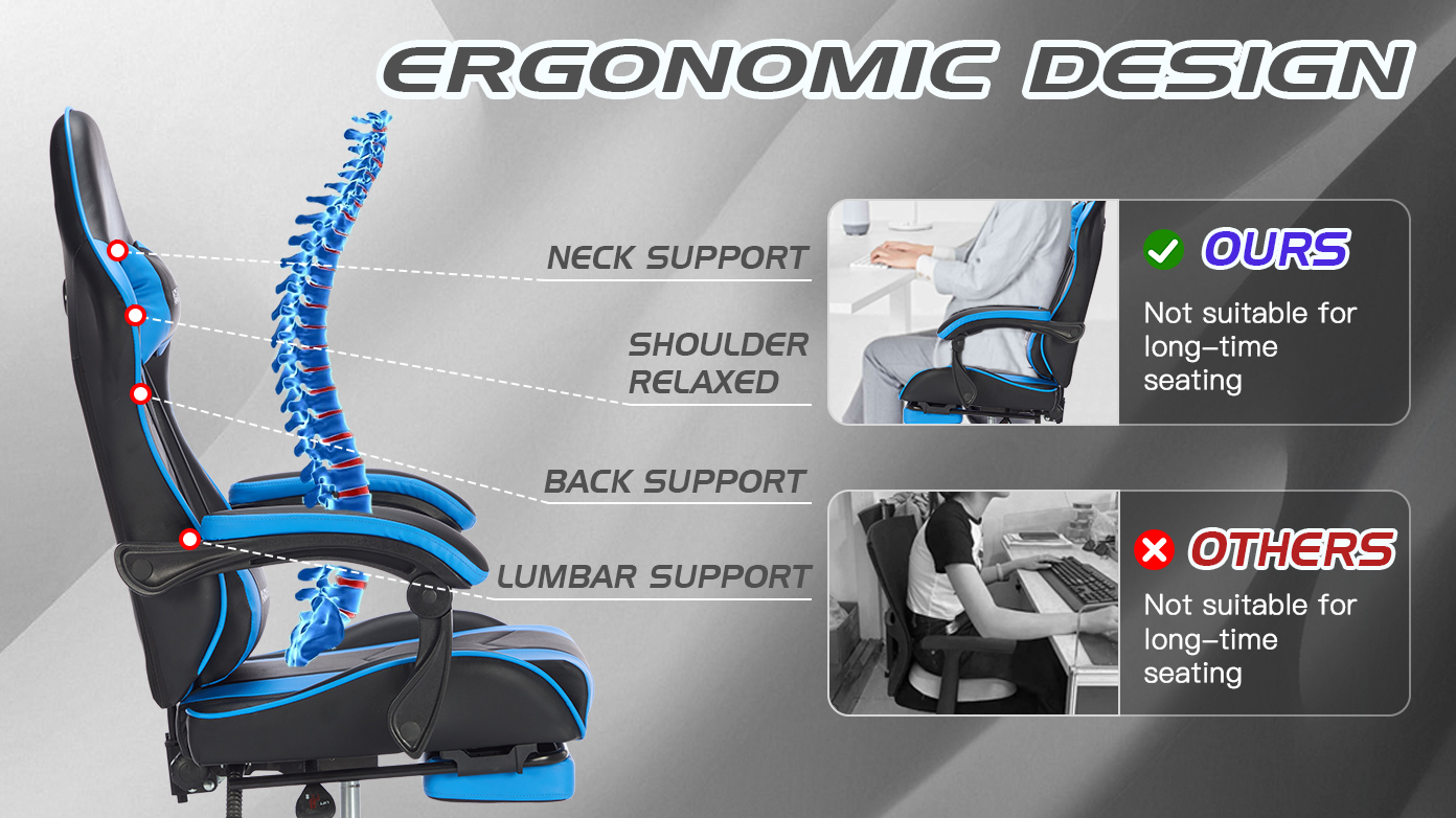 Gaming Chair with Footrest, Ergonomic Computer Chair with Headrest and Lumbar Support, Breathable Material Height Adjustable Video Game Chairs for Adults, Blackblue Gaming Chair with Footrest, Ergonomic Computer Chair with Headrest and Lumbar Support, Breathable Material Height Adjustable Video Game Chairs for Adults, Blackblue