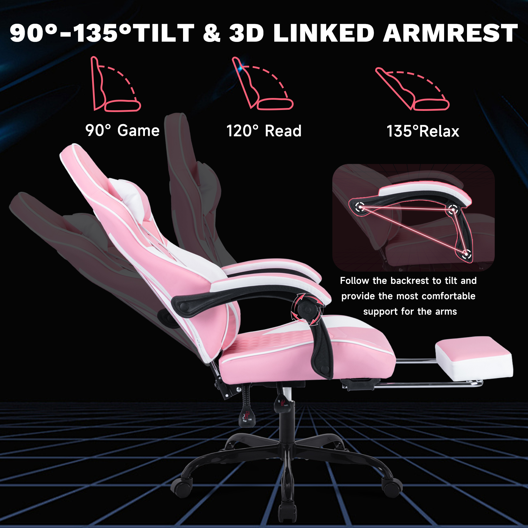 Ergonomic Video Gamer Chairs,Computer Gaming Chairs with Massage Lumbar Support and footrest,Racing Style Computer Chair Adjustable Headrest for Adults,Pink White Ergonomic Video Gamer Chairs,Computer Gaming Chairs with Massage Lumbar Support and footrest,Racing Style Computer Chair Adjustable Headrest for Adults,Pink White
