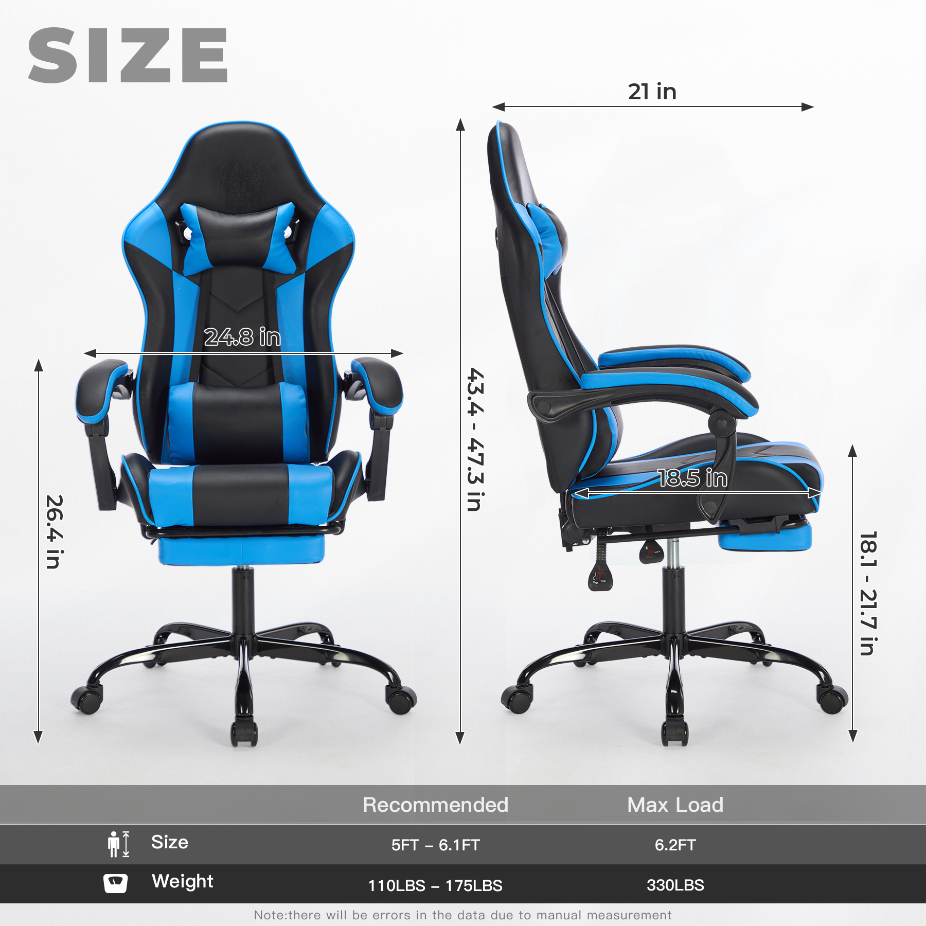 Gaming Chair with Footrest, Ergonomic Computer Chair with Headrest and Lumbar Support, Breathable Material Height Adjustable Video Game Chairs for Adults, Blackblue Gaming Chair with Footrest, Ergonomic Computer Chair with Headrest and Lumbar Support, Breathable Material Height Adjustable Video Game Chairs for Adults, Blackblue